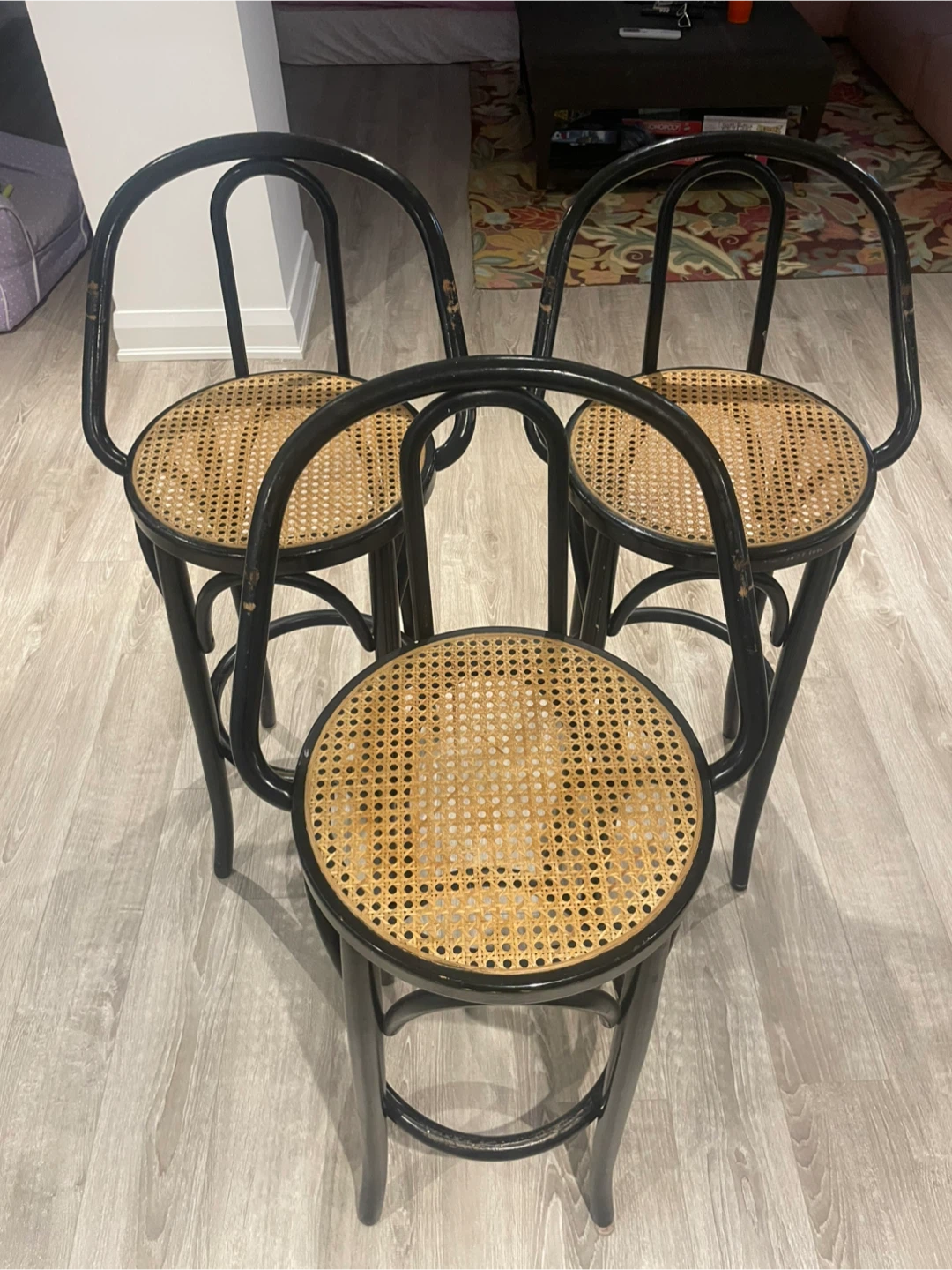 Black Bentwood Bar Stools with Cane Seat - photo 3