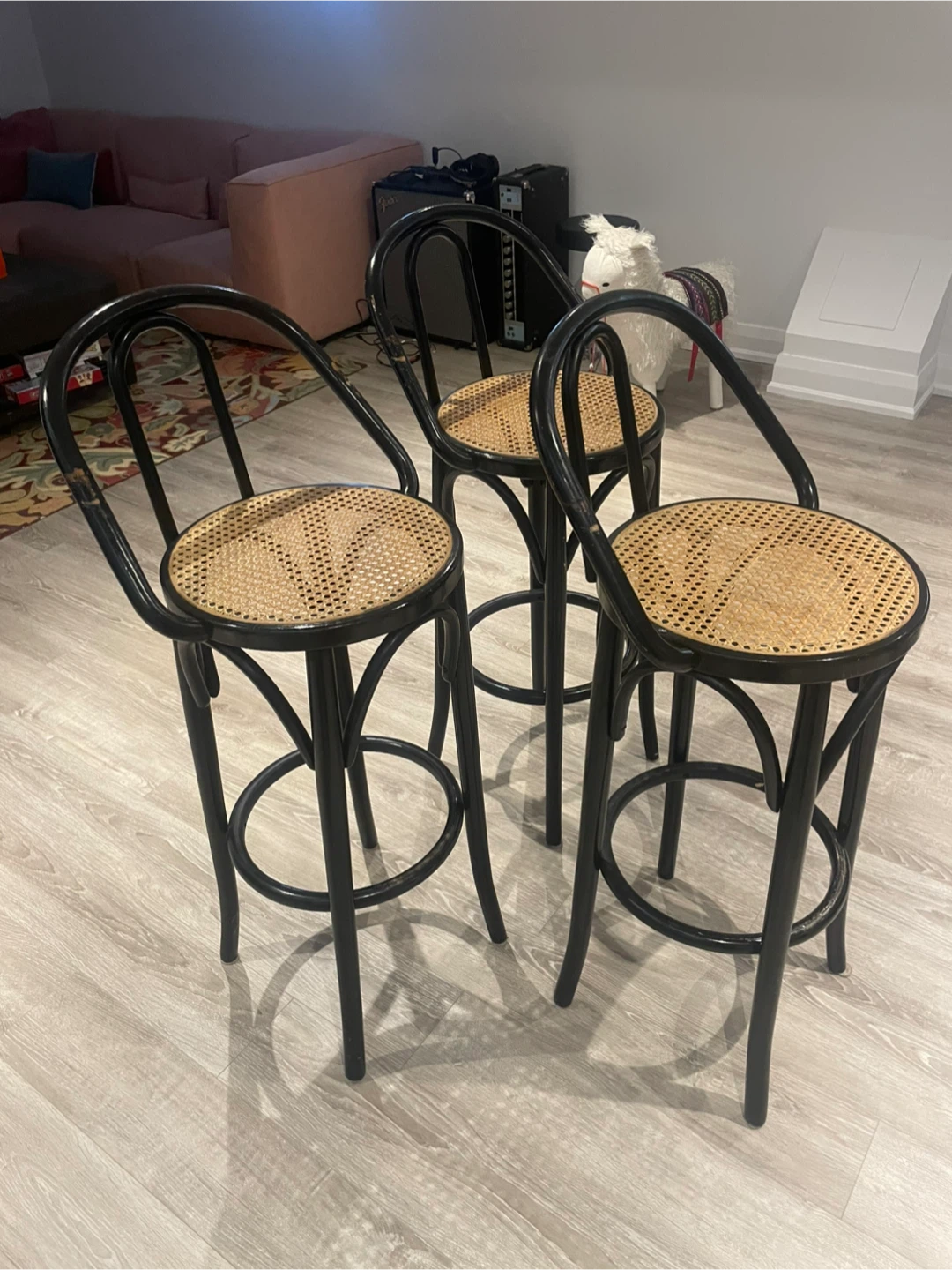Black Bentwood Bar Stools with Cane Seat - photo 2
