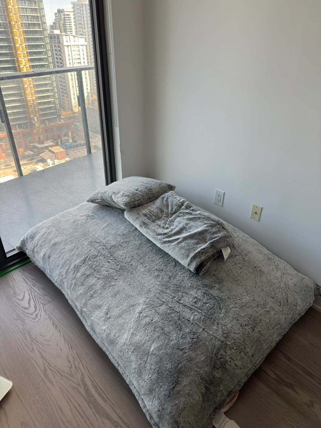 Large Grey Faux Fur Floor Cushion