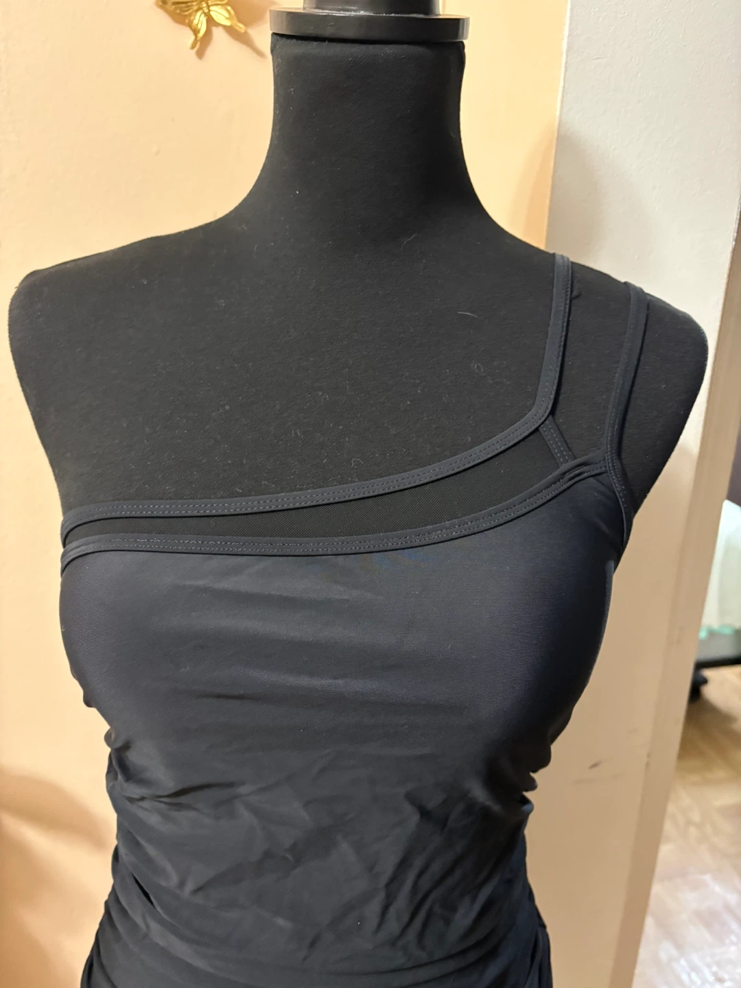 Black One-Shoulder Ruched Swimsuit - photo 3