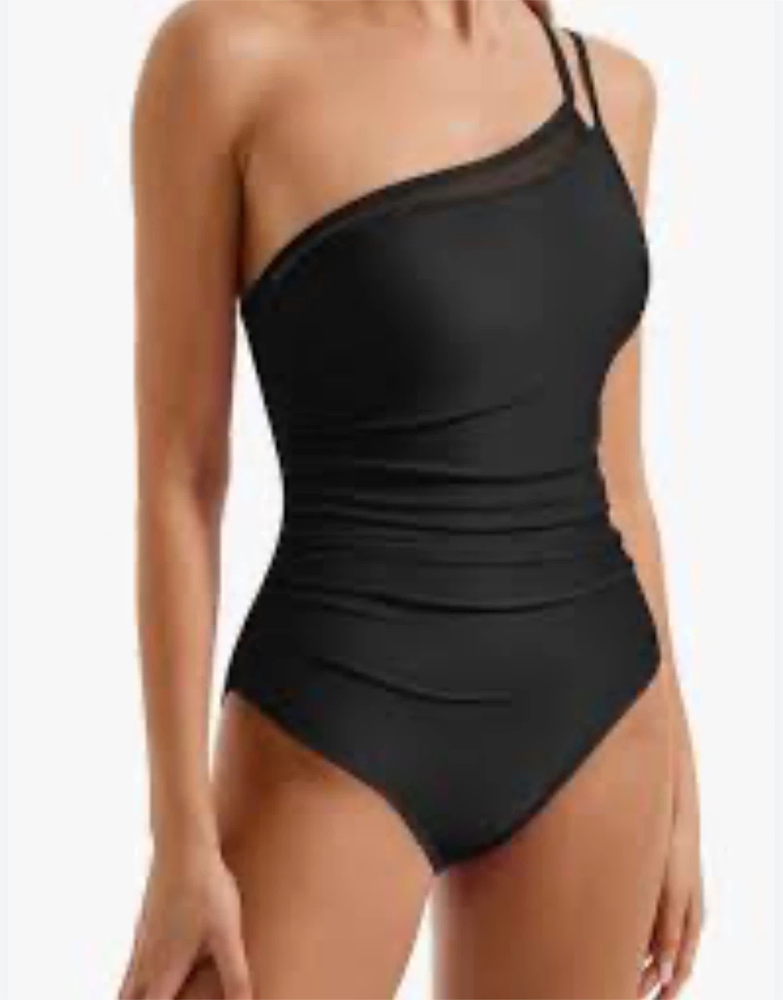 Black One-Shoulder Ruched Swimsuit