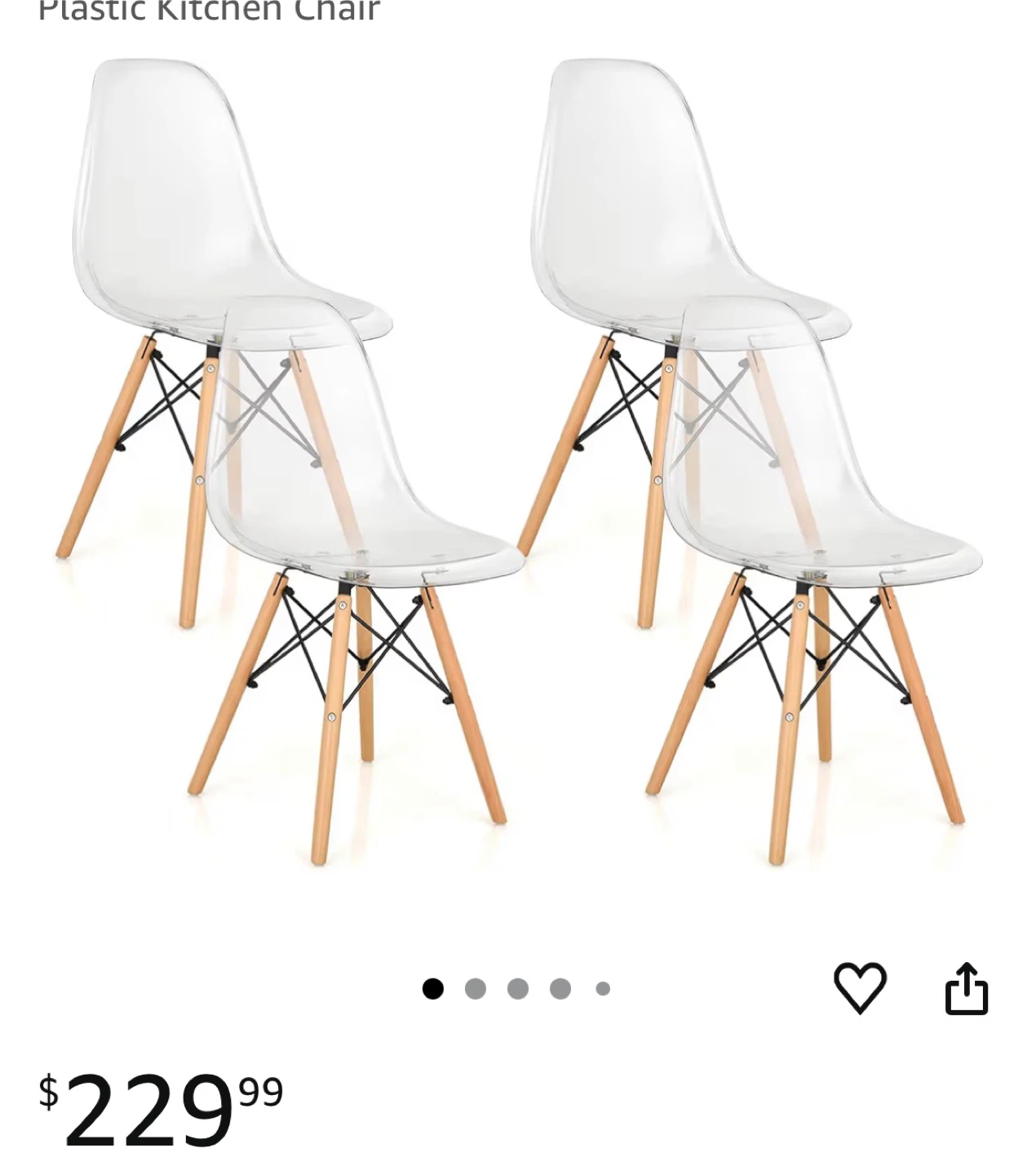 Clear plastic Eiffel dining Chairs 100$ for 4 chairs