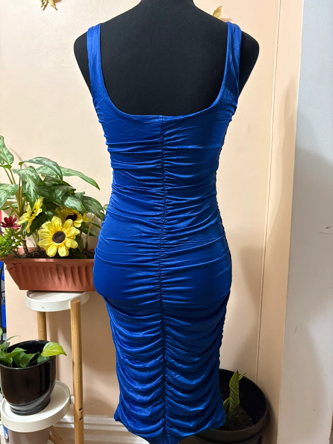 Blue Ruched Bodycon Dress Size S - photo 3