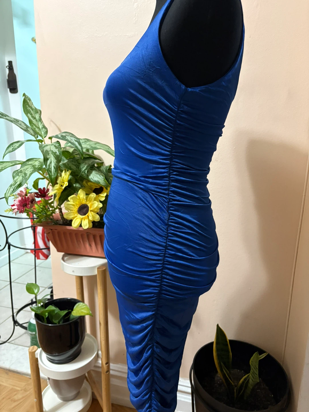 Blue Ruched Bodycon Dress Size S - photo 2