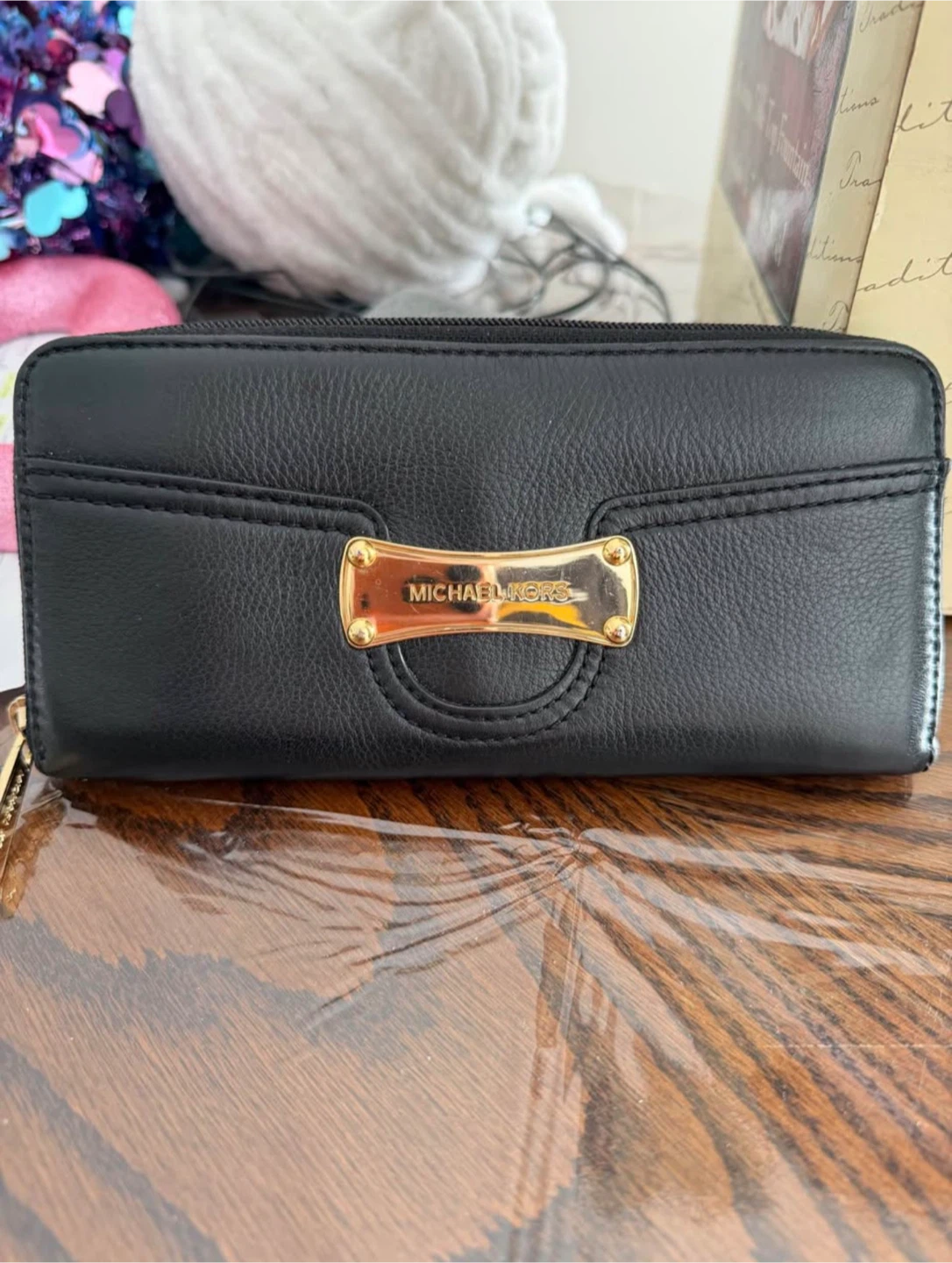 Michael Kors Black Leather Zip Around Wallet