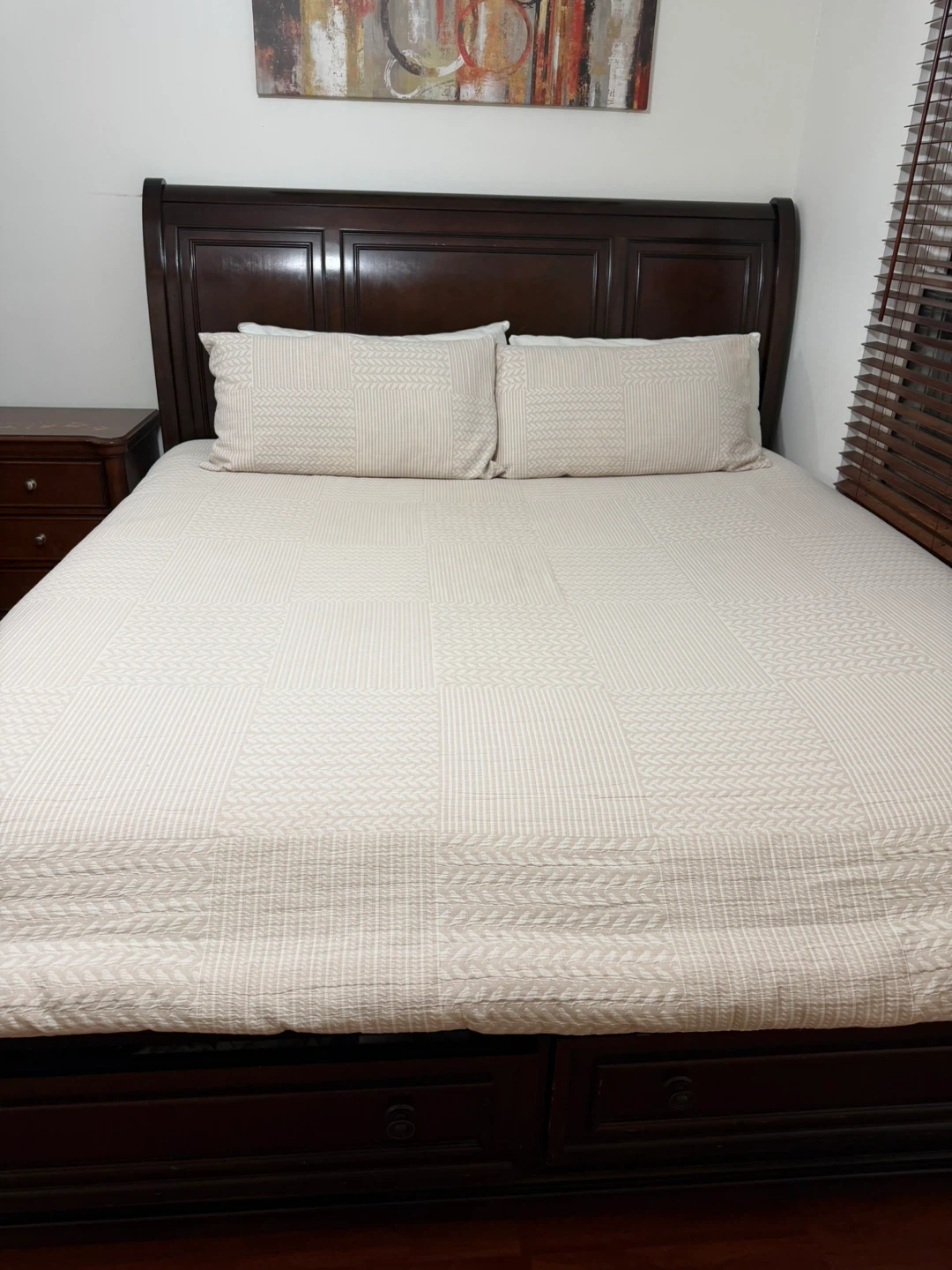 Dark Wood Sleigh Bed Frame with Storage Drawers