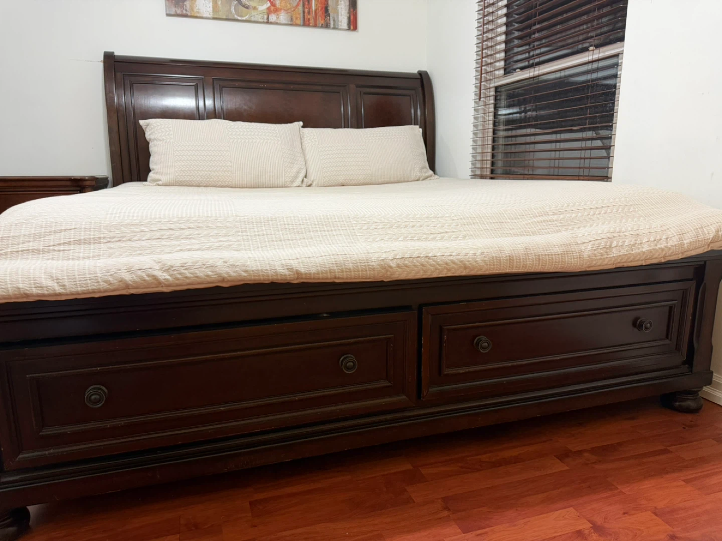 Dark Wood Sleigh Bed Frame with Storage Drawers - photo 3