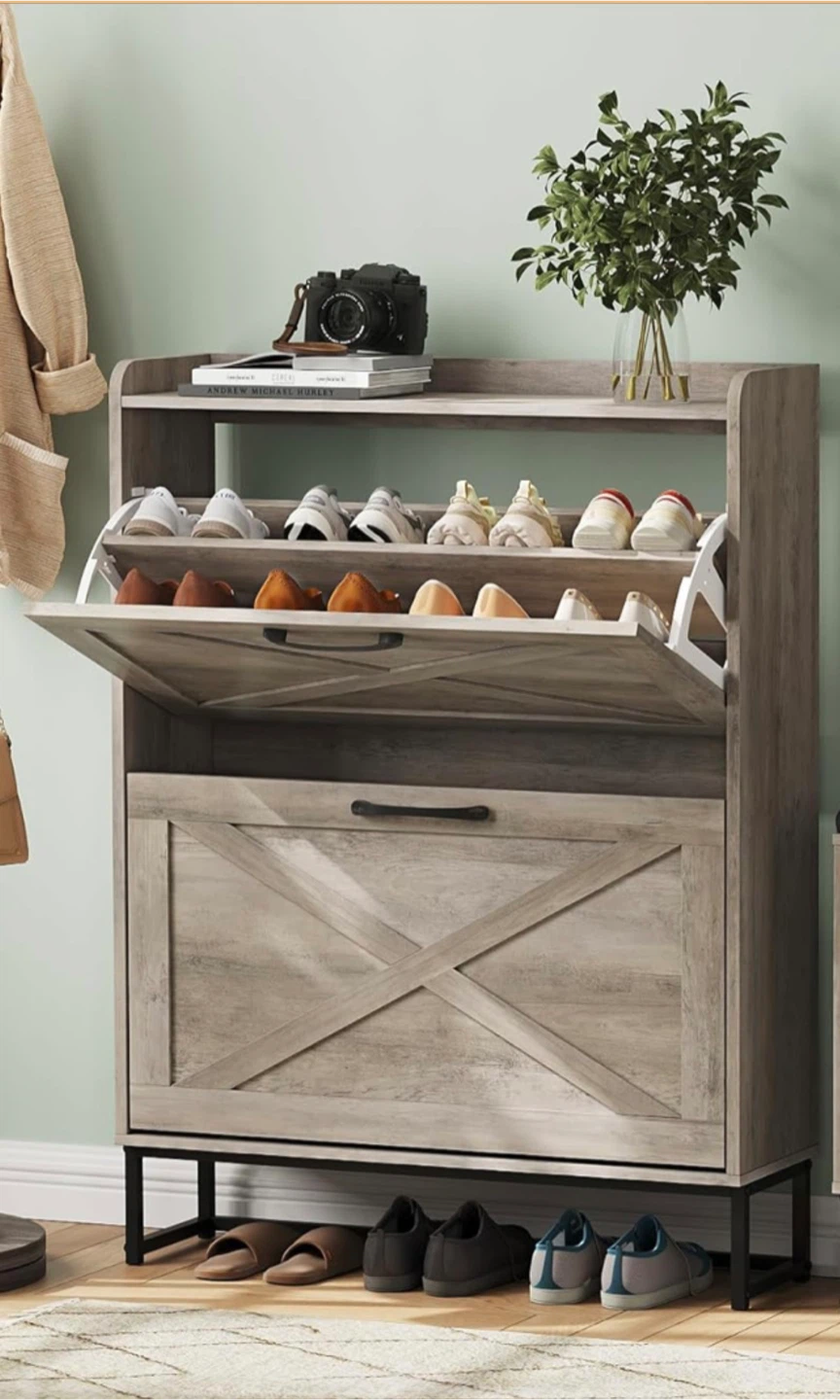 3-Tier Wooden Shoe Rack Cabinet with Doors