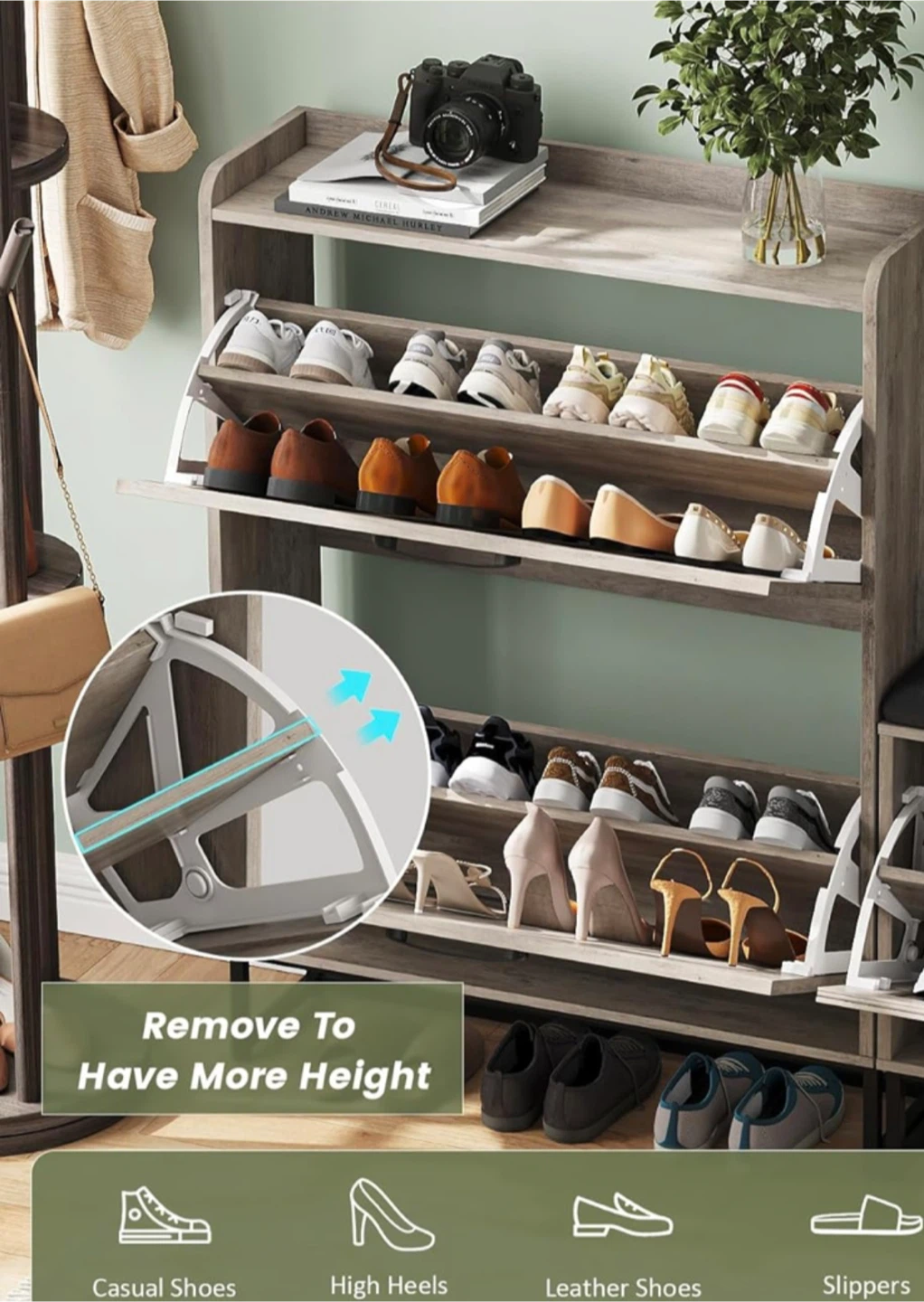 3-Tier Wooden Shoe Rack Cabinet with Doors - photo 3