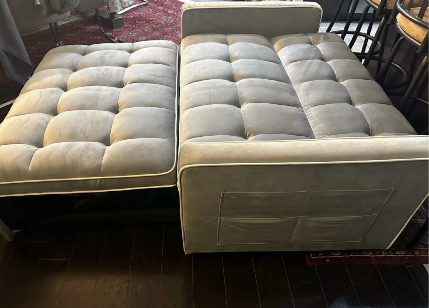 Grey Velvet Sleeper Sofa with Bolster Pillows - photo 5