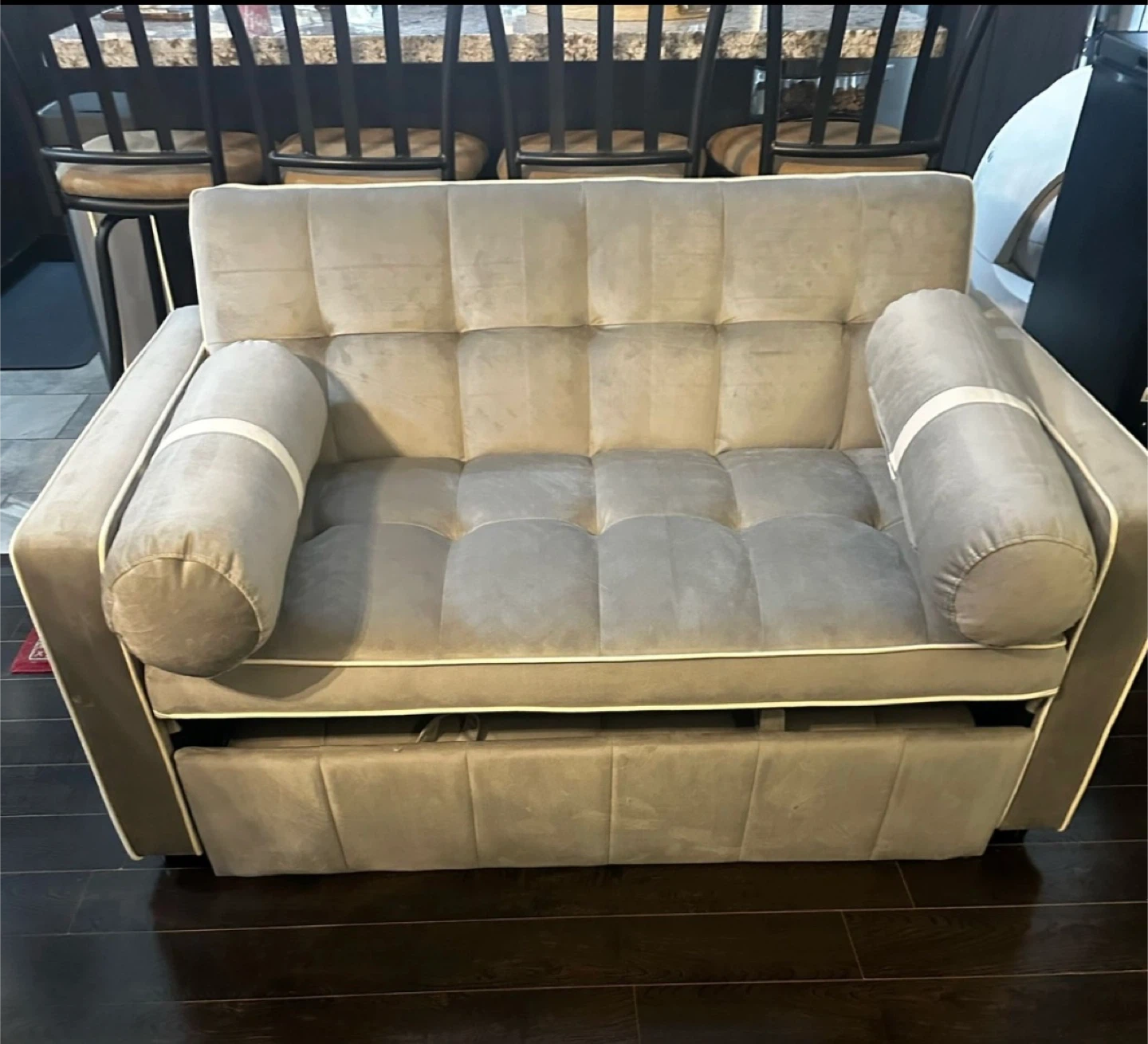 Grey Velvet Sleeper Sofa with Bolster Pillows - photo 2