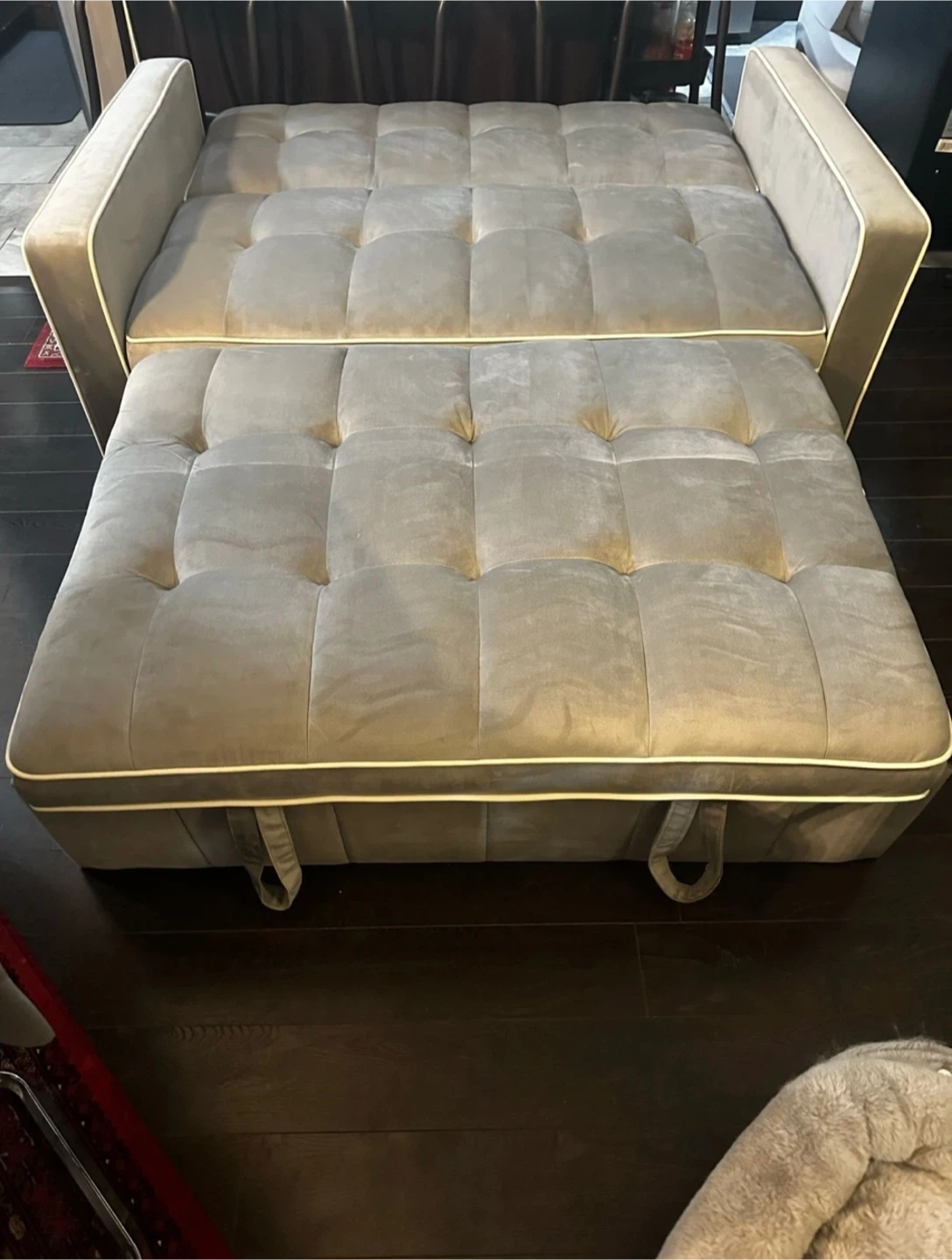 Grey Velvet Sleeper Sofa with Bolster Pillows - photo 4