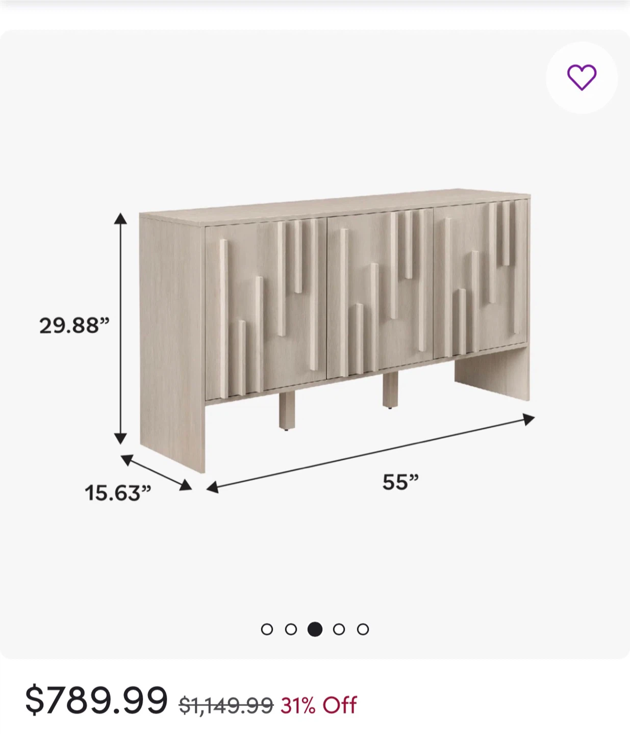 Contemporary Wood Detailed 3-Door Sideboard - photo 2