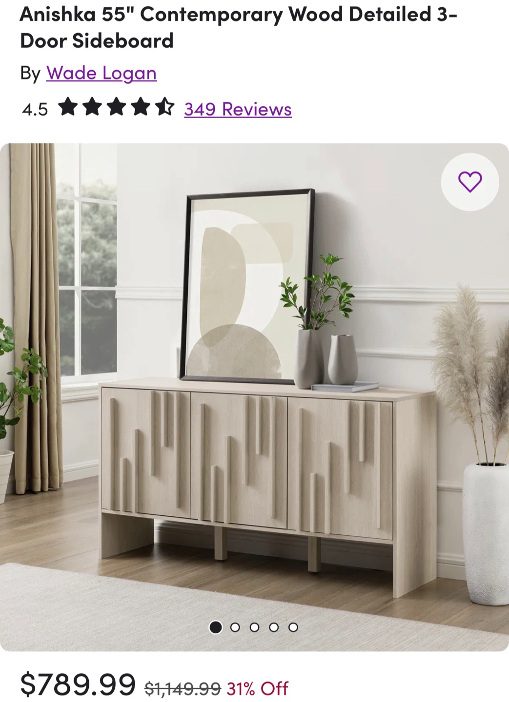 Contemporary Wood Detailed 3-Door Sideboard - photo 3