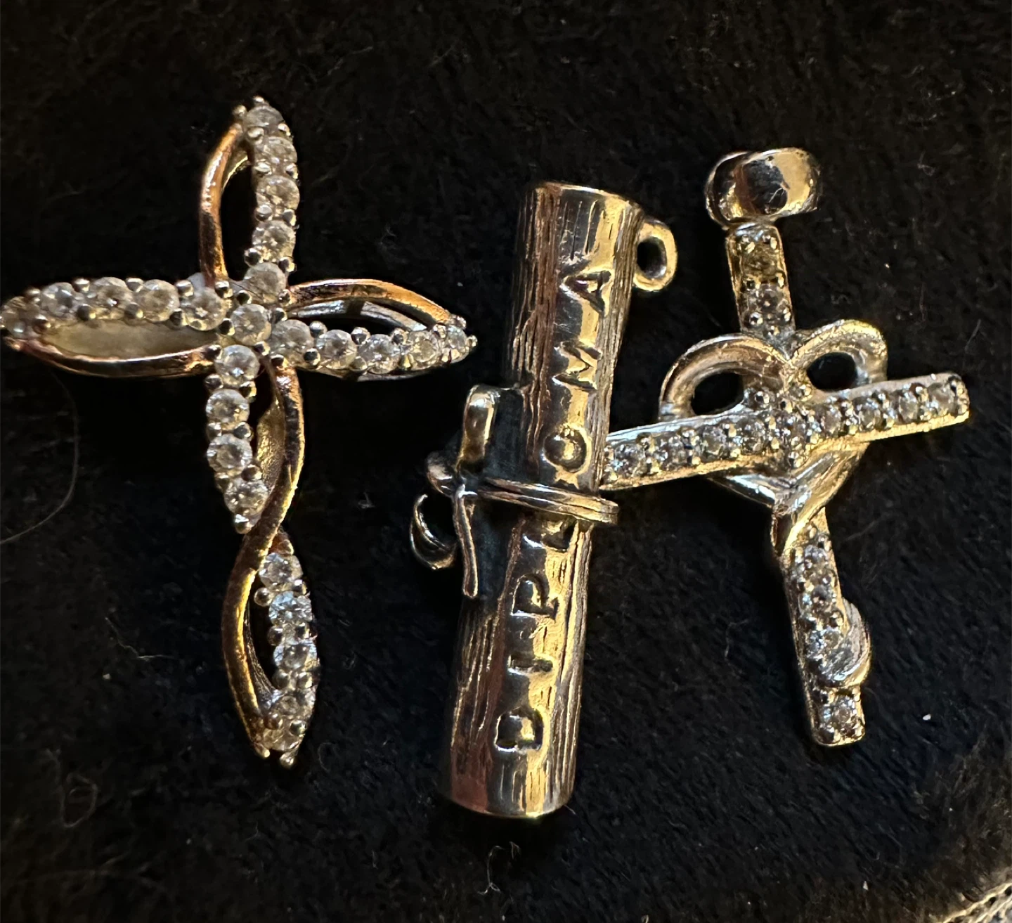 Pendant Lot: Diamond Crosses and Diploma Charm