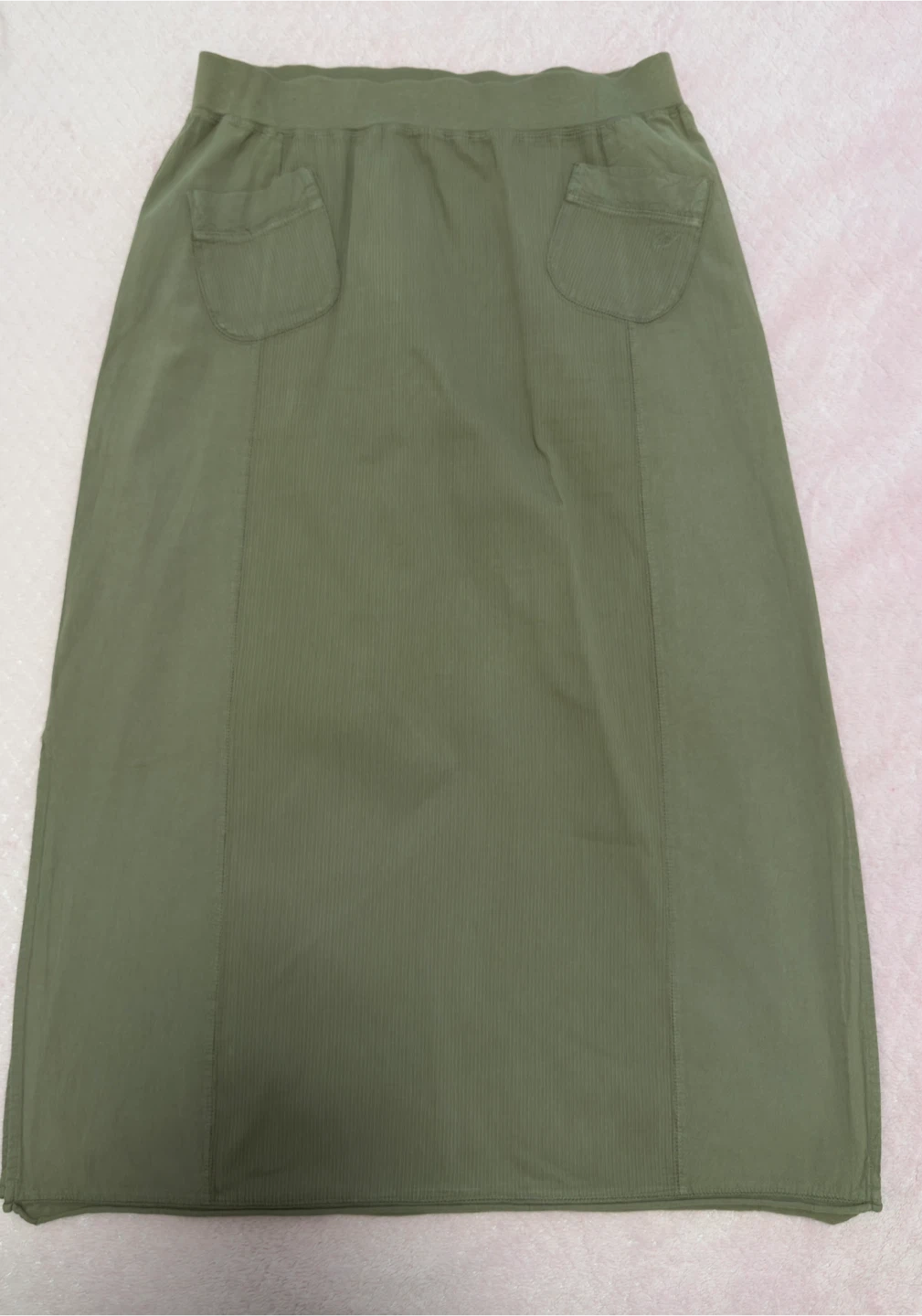 Cotton Ginny Ribbed Midi Skirt - Olive Green - Size L/G