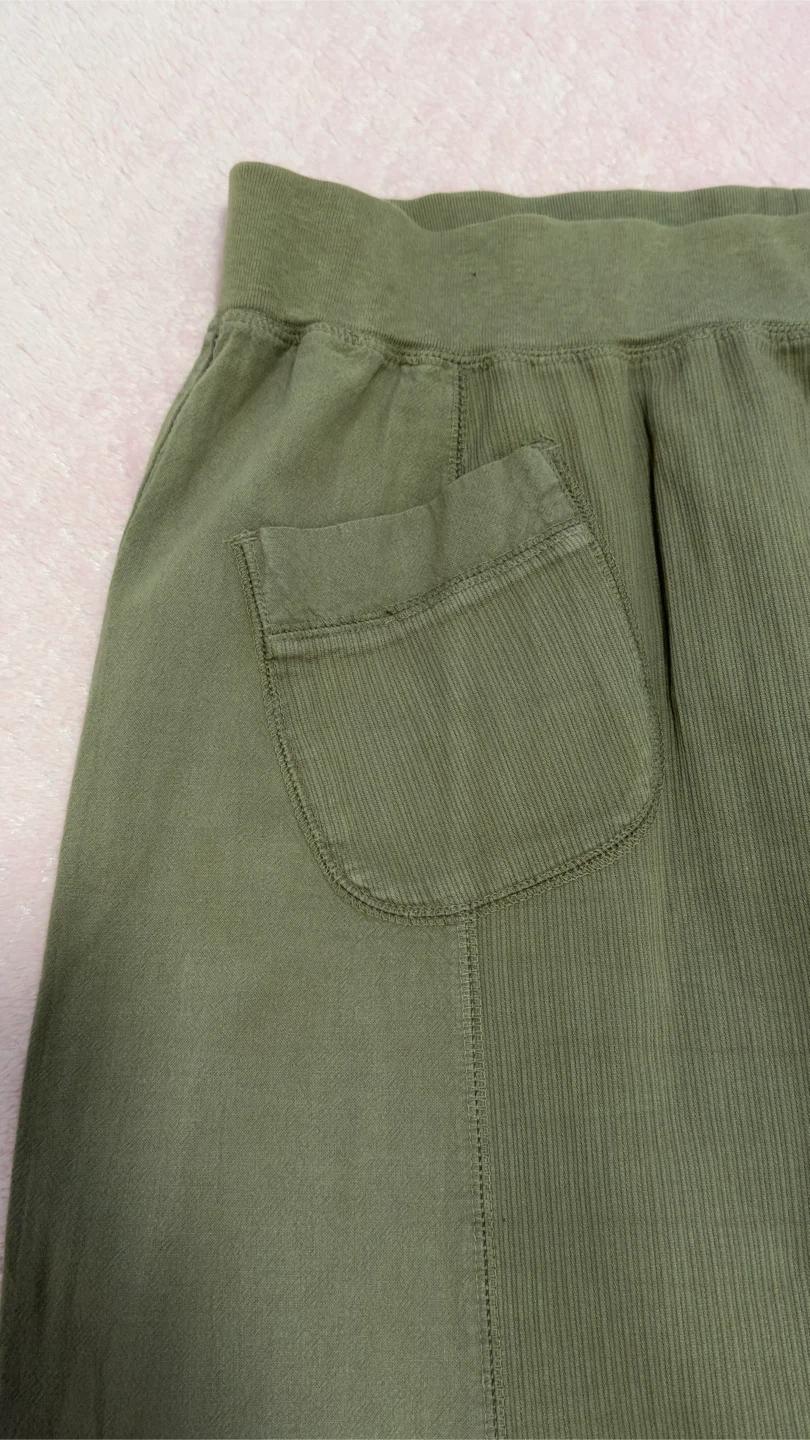 Cotton Ginny Ribbed Midi Skirt - Olive Green - Size L/G - photo 2