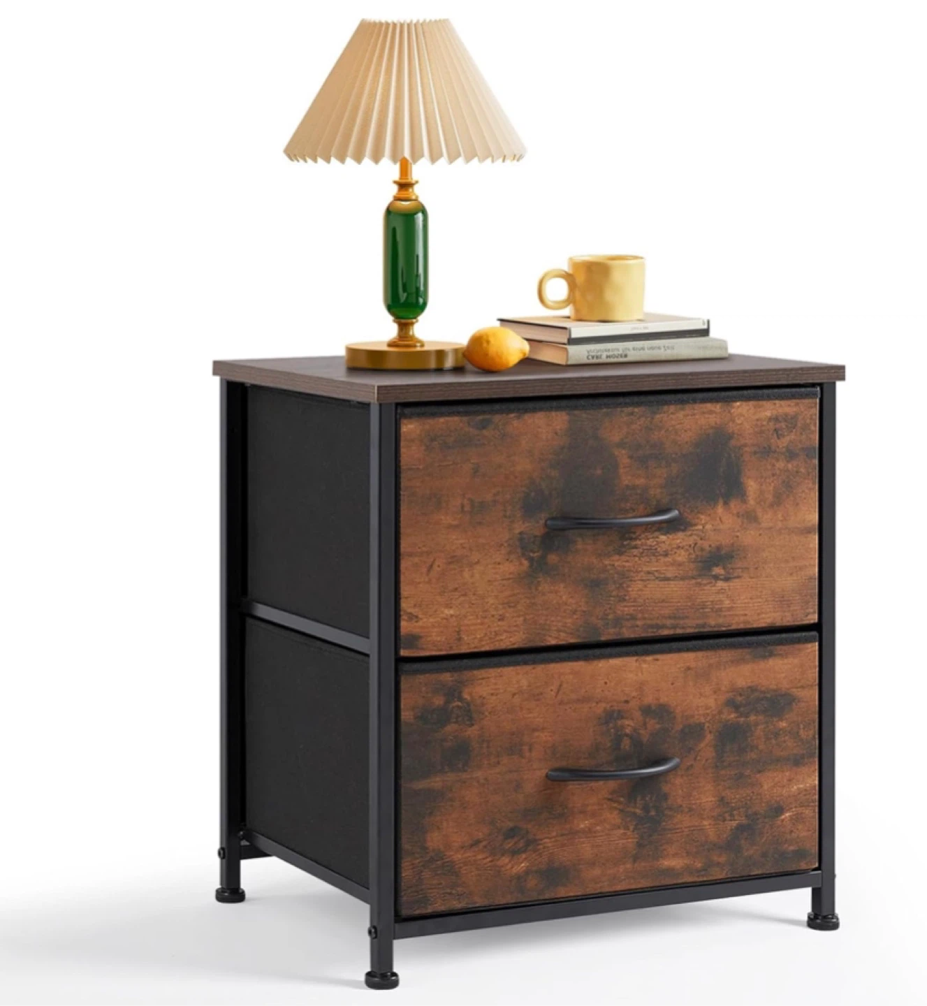 2-Drawer Fabric Dresser Nightstand - Rustic Brown