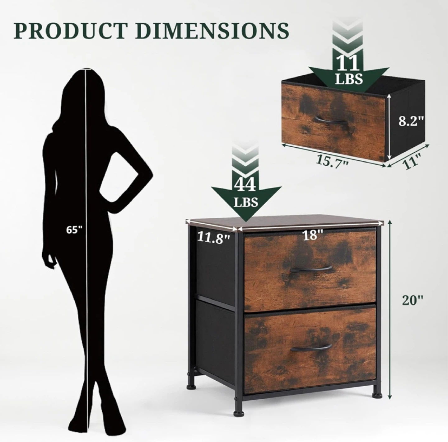 2-Drawer Fabric Dresser Nightstand - Rustic Brown - photo 2