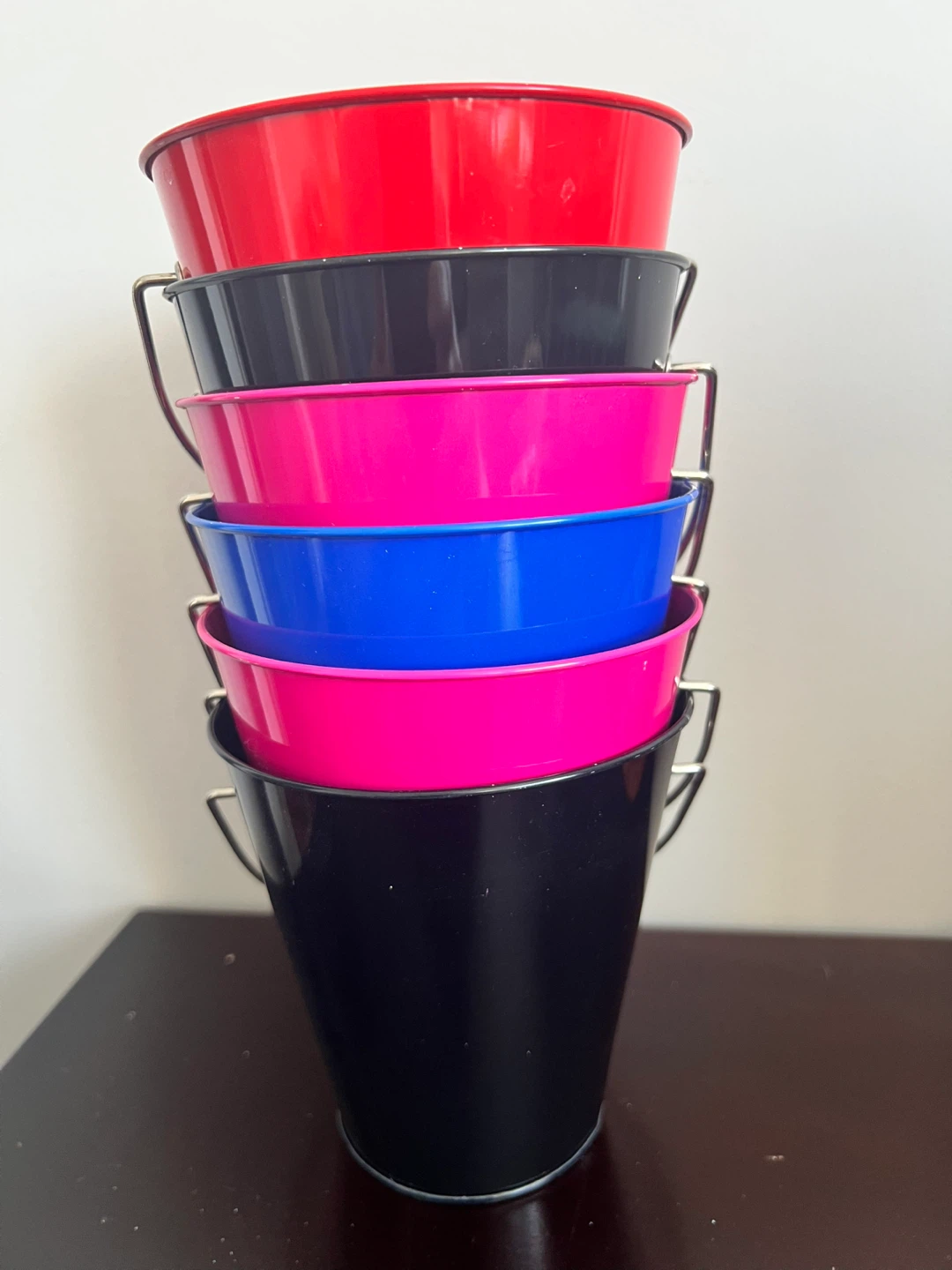 Set of 6 Small Metal Party Buckets