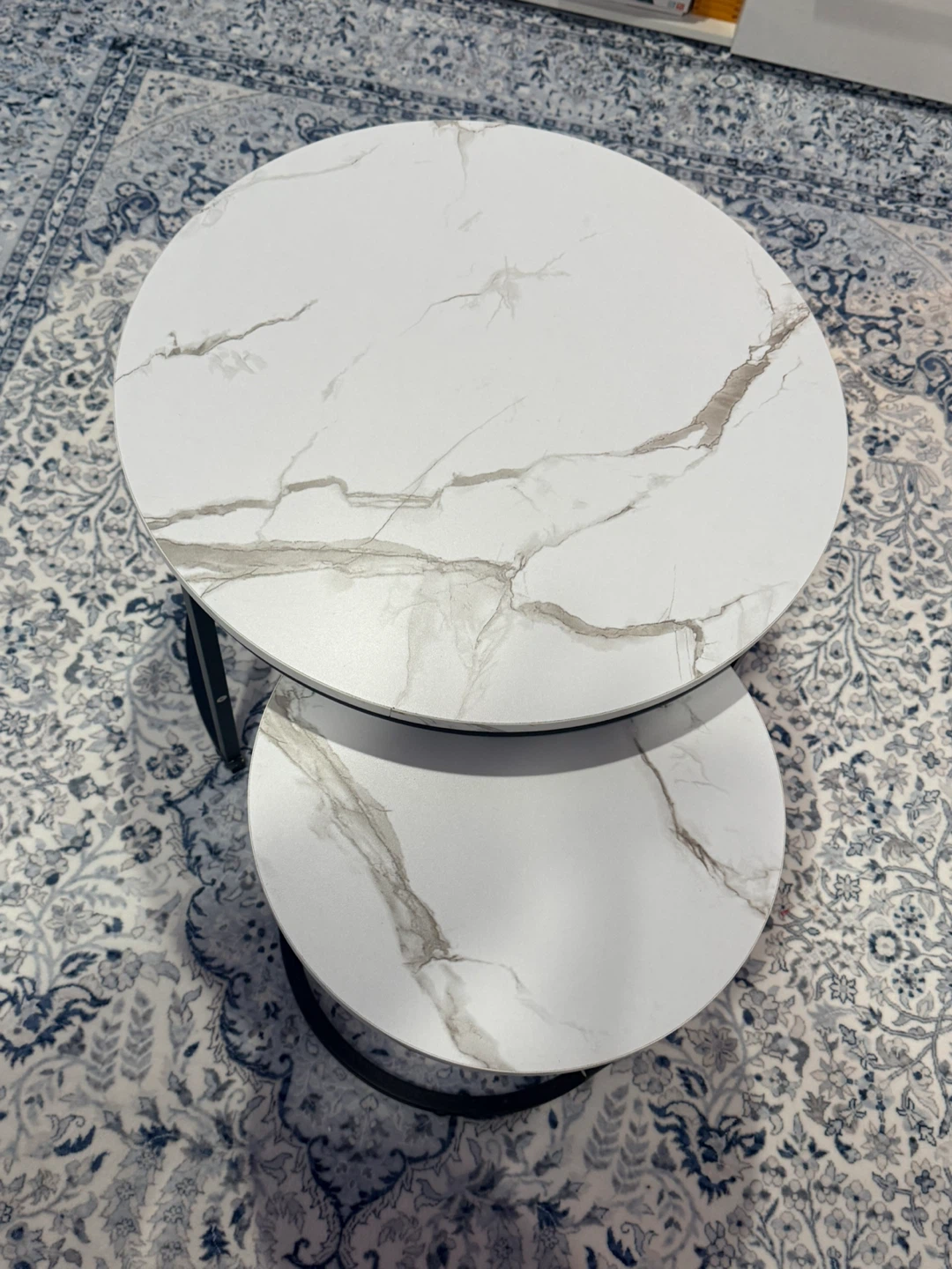 Nesting Coffee Tables - White Marble Top, Black Metal Legs - photo 4