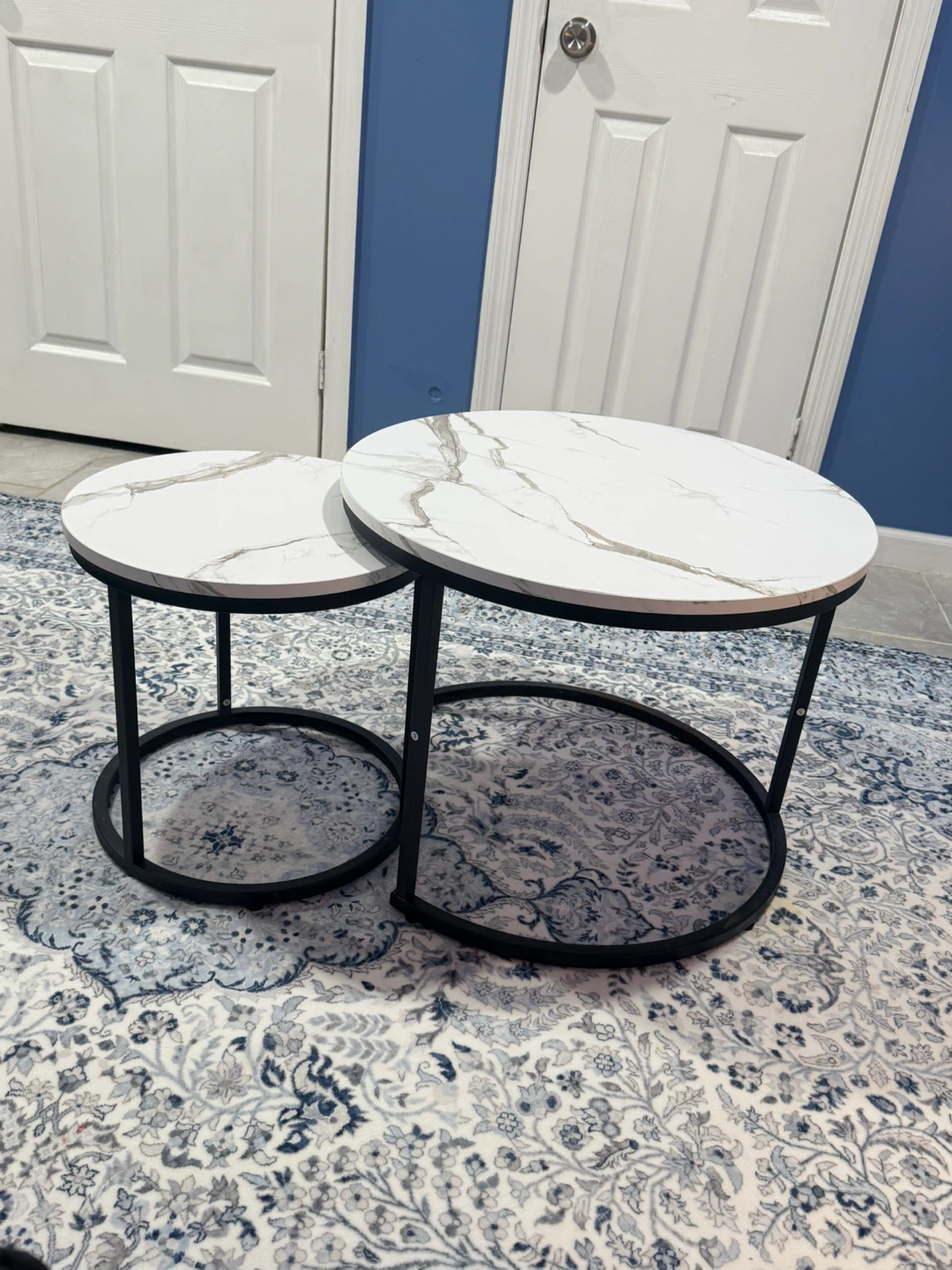 Nesting Coffee Tables - White Marble Top, Black Metal Legs - photo 3