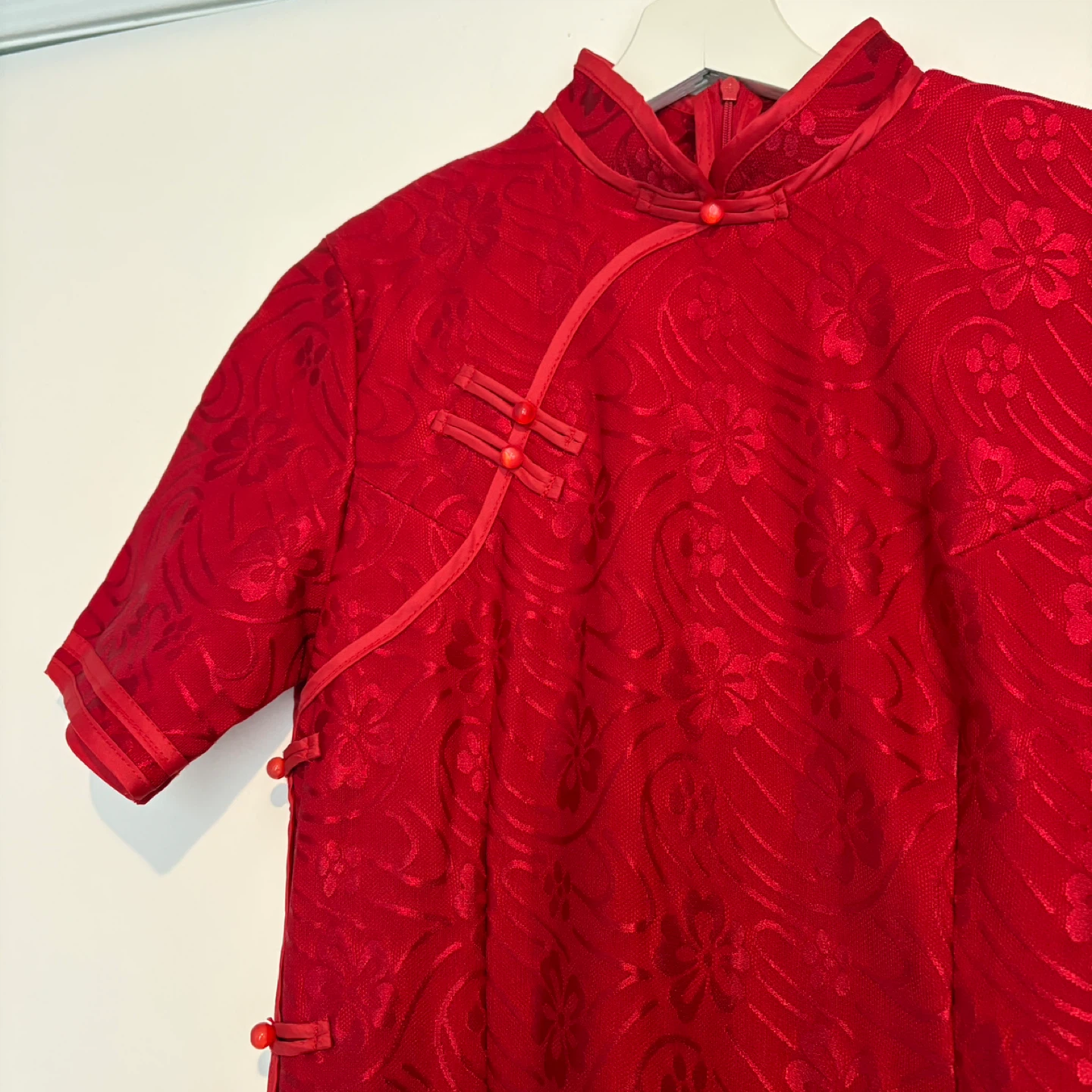 f.e.v. Red Floral Qipao Cheongsam Mandarin Collar Dress Size M - photo 3