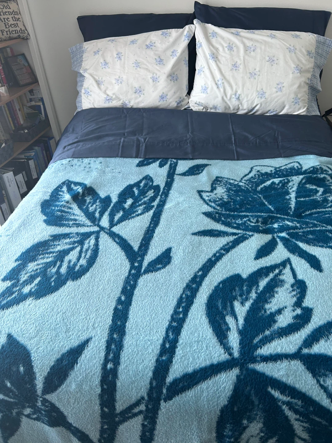 Reversible Blue Floral Blanket