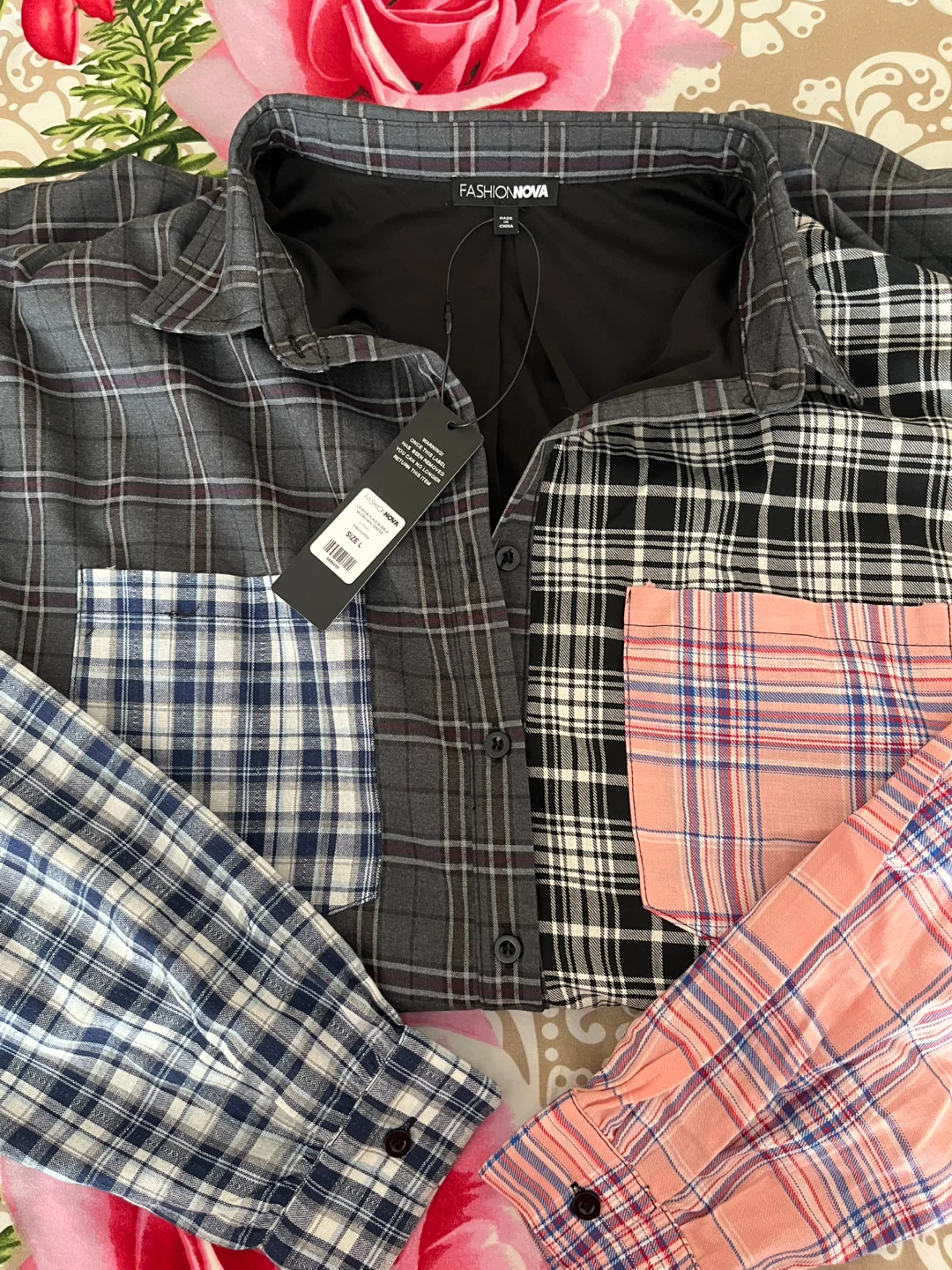 Fashion Nova Plaid Patchwork Shirt Size L - photo 4