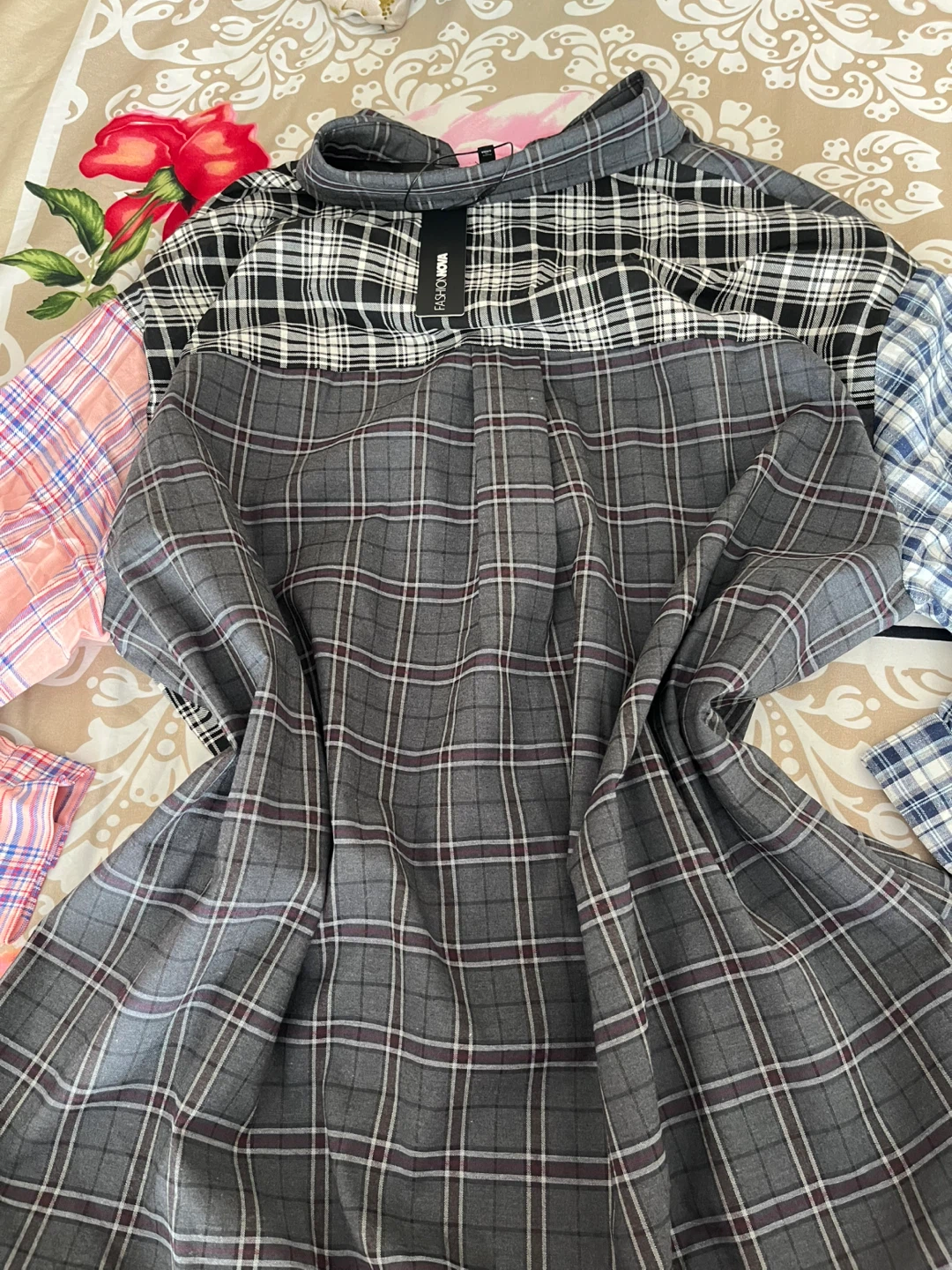 Fashion Nova Plaid Patchwork Shirt Size L - photo 2