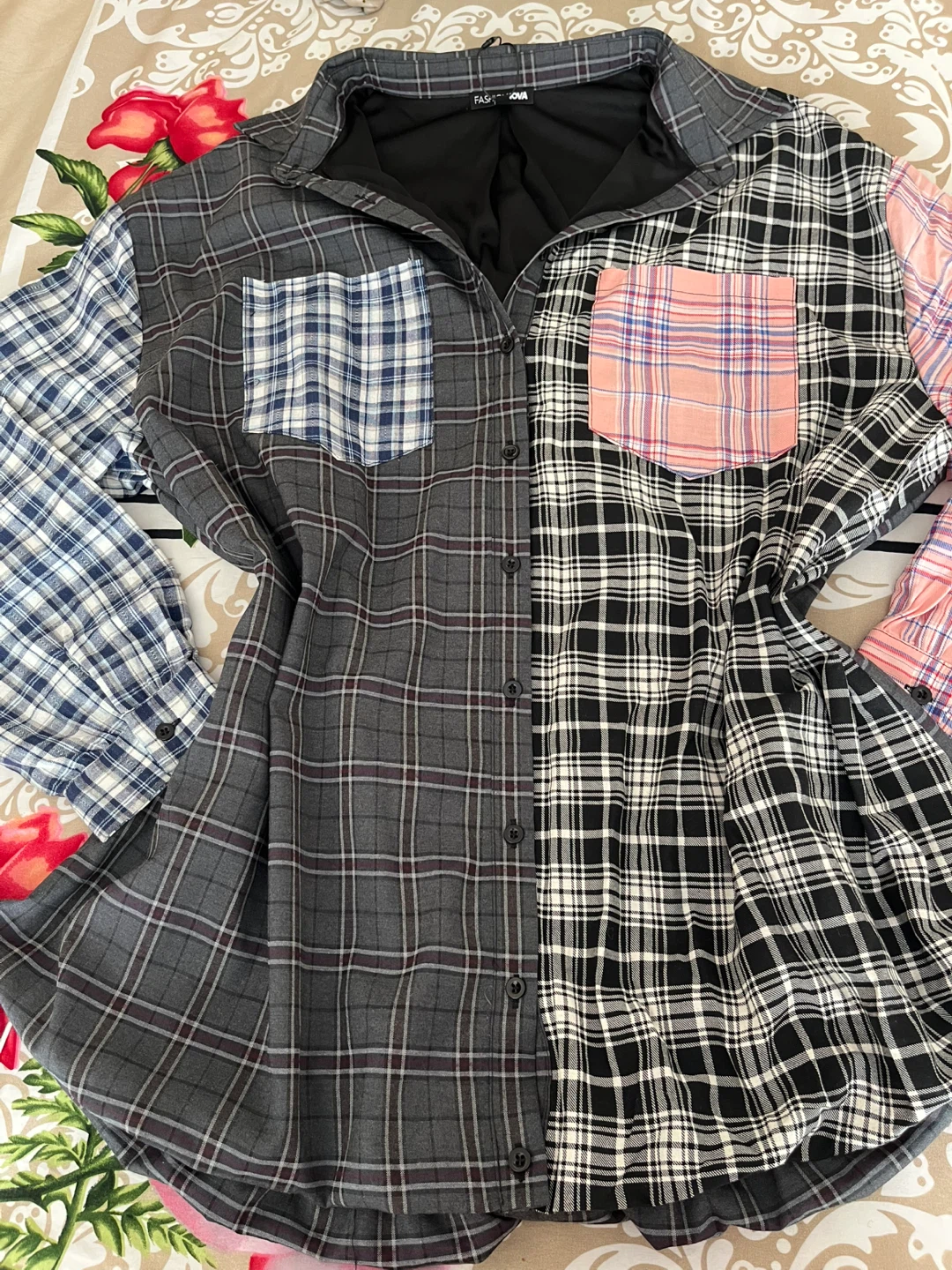 Fashion Nova Plaid Patchwork Shirt Size L - photo 5