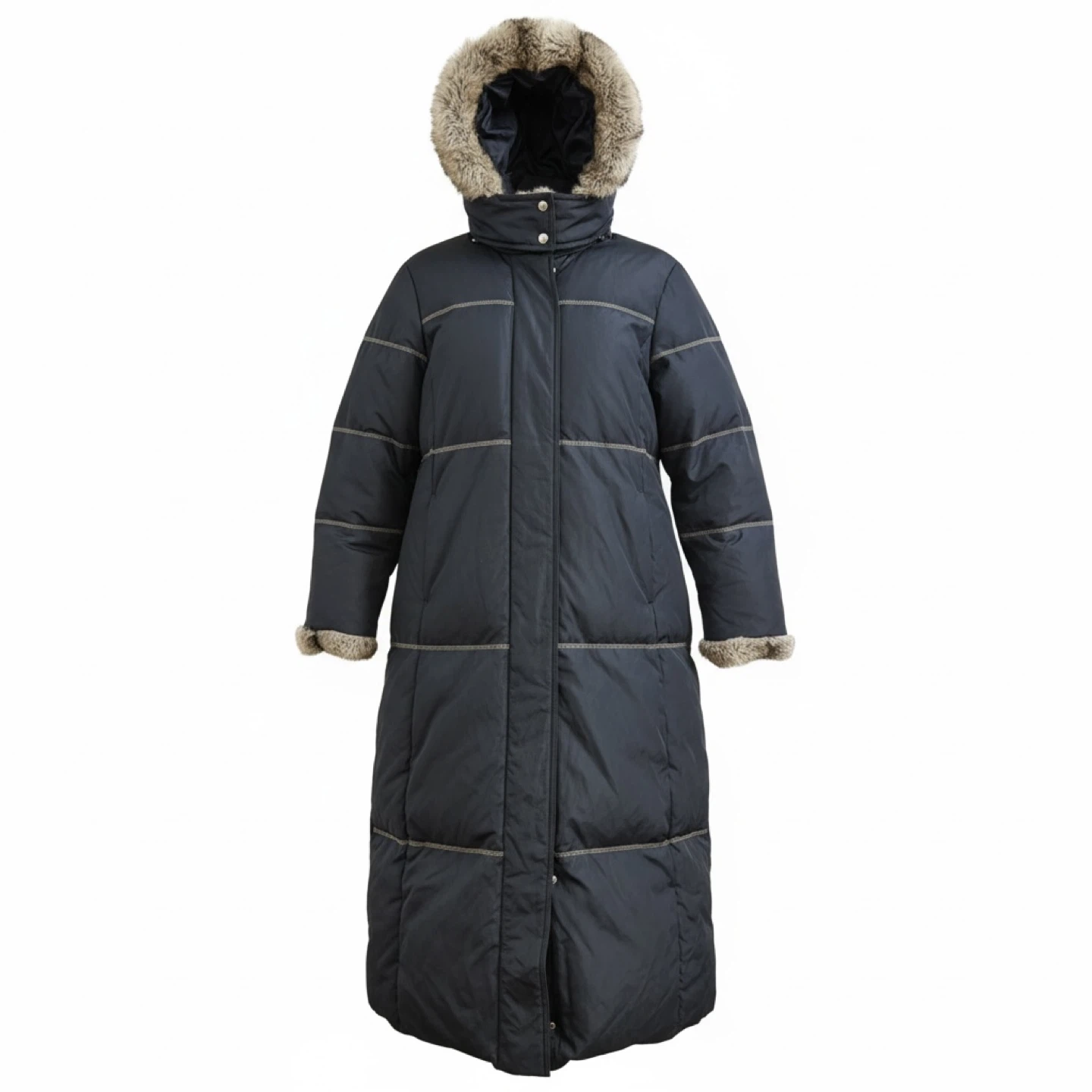Platinum Faux Fur Hooded Puffer Coat - Size M