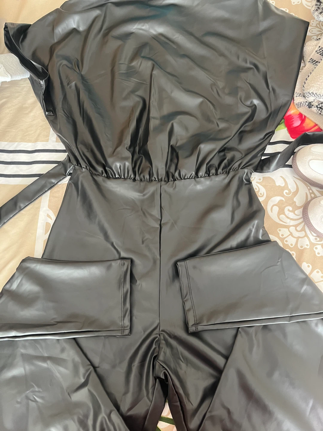 Black Faux Leather Off-the-Shoulder Playsuit - photo 2