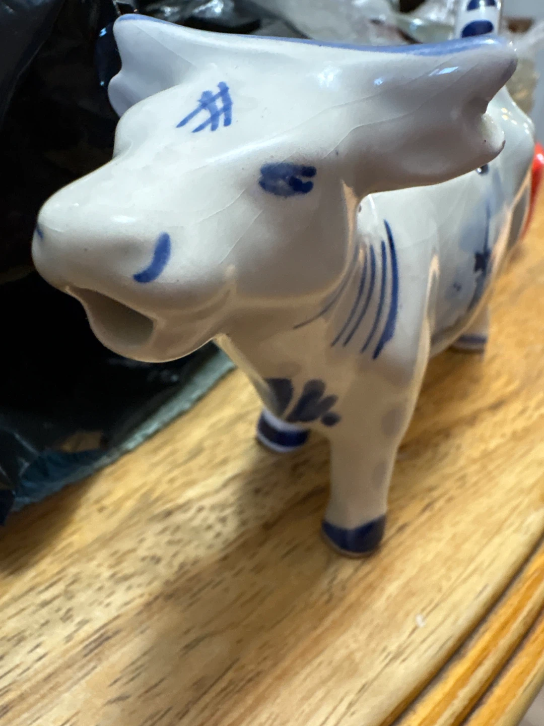 Ceramic Cow Figurine with Delft Blue Design - photo 5