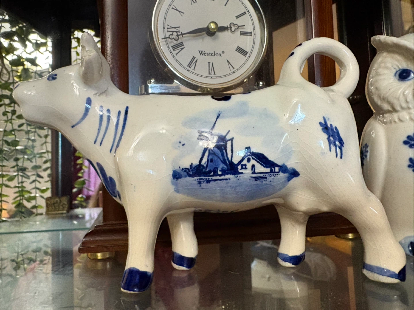 Ceramic Cow Figurine with Delft Blue Design - photo 3