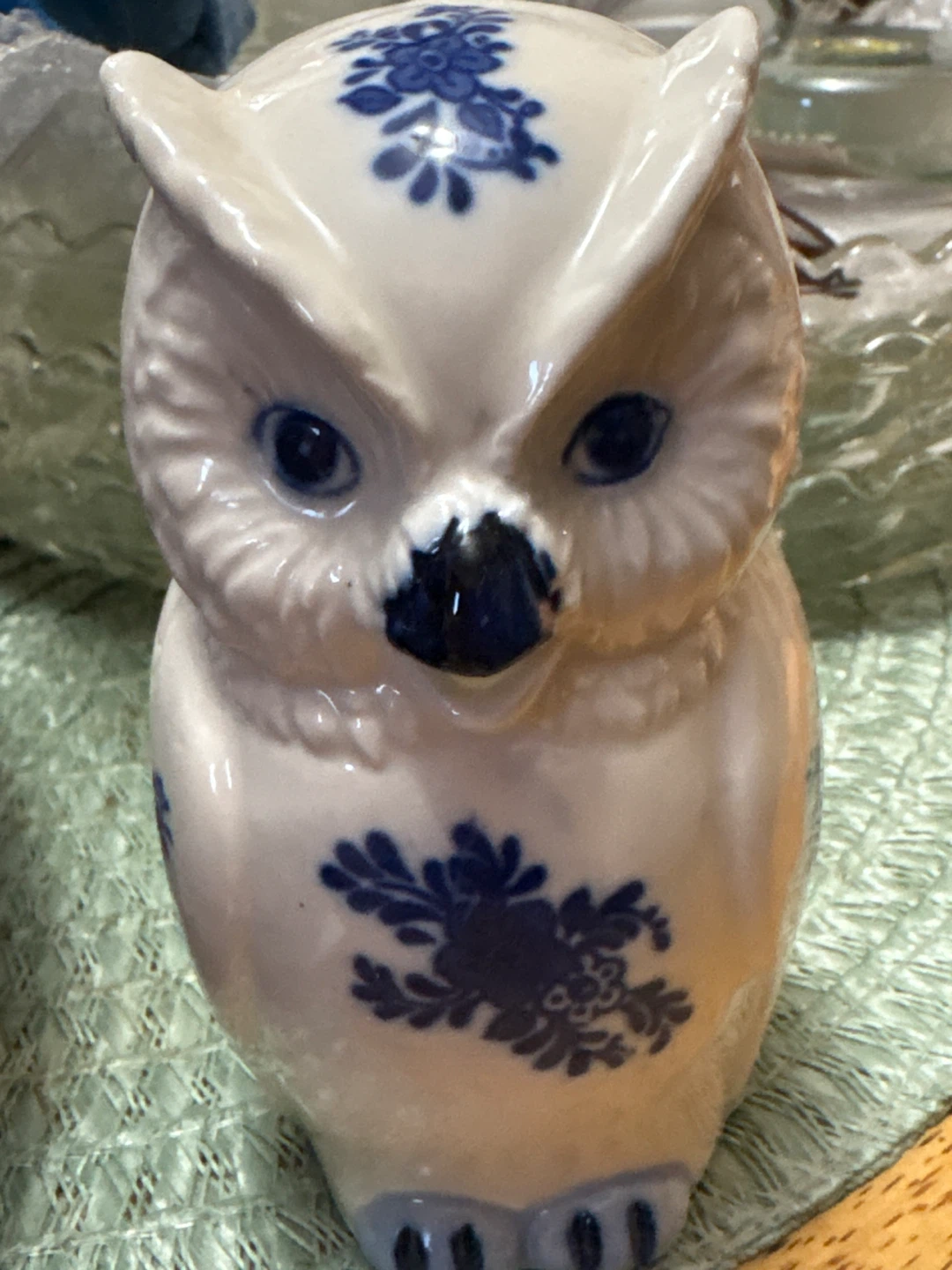 Ceramic Owl Creamer or Pitcher with Blue Floral Design - photo 2