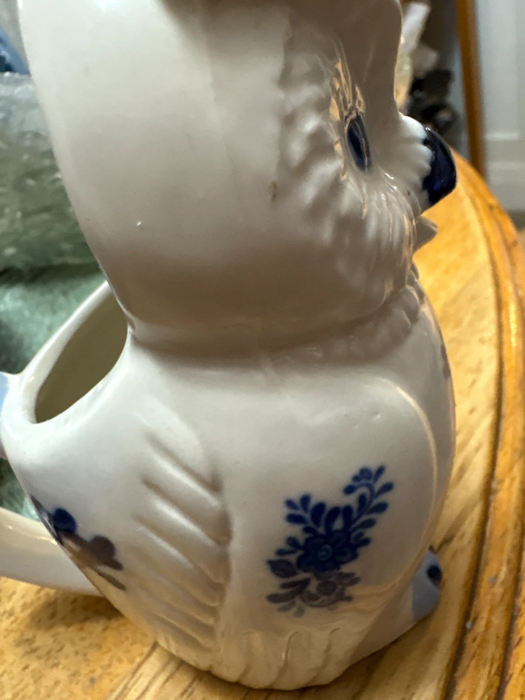 Ceramic Owl Creamer or Pitcher with Blue Floral Design - photo 3