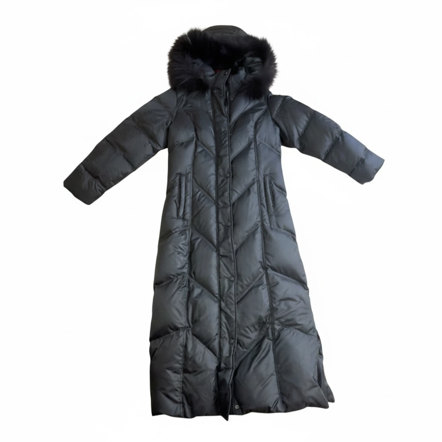 Black Down Puffer Coat with Fur Hood - photo 3