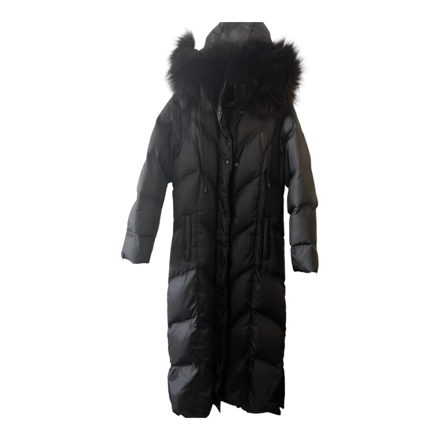 Black Down Puffer Coat with Fur Hood - photo 4
