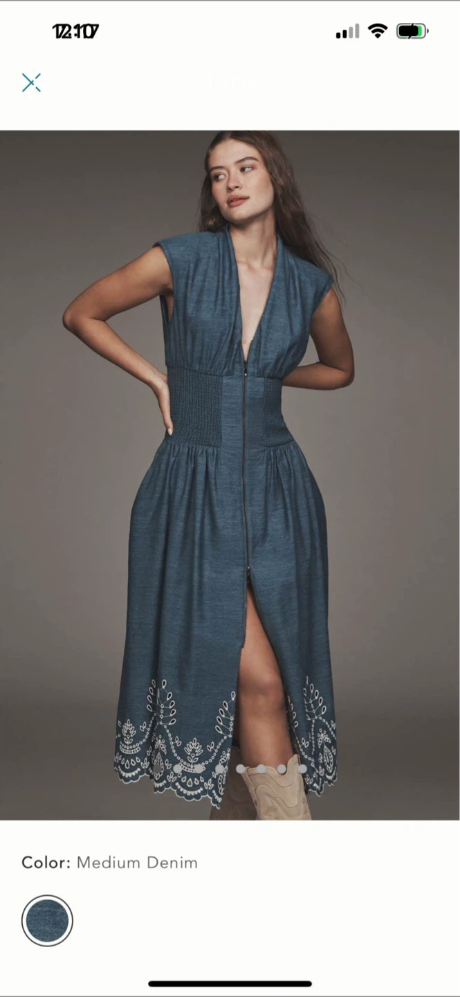 BNWT Anthropologie Tommie Eyelet Trim Denim Dress S