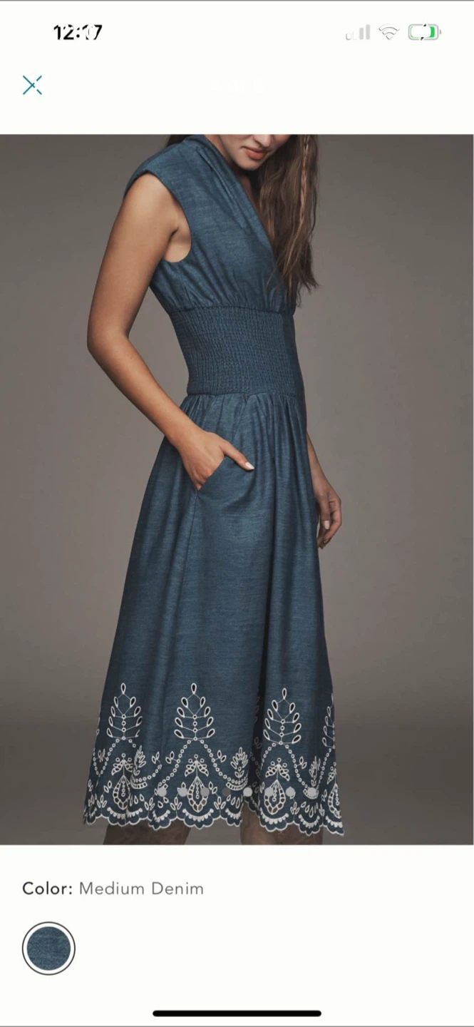 BNWT Anthropologie Tommie Eyelet Trim Denim Dress S - photo 4