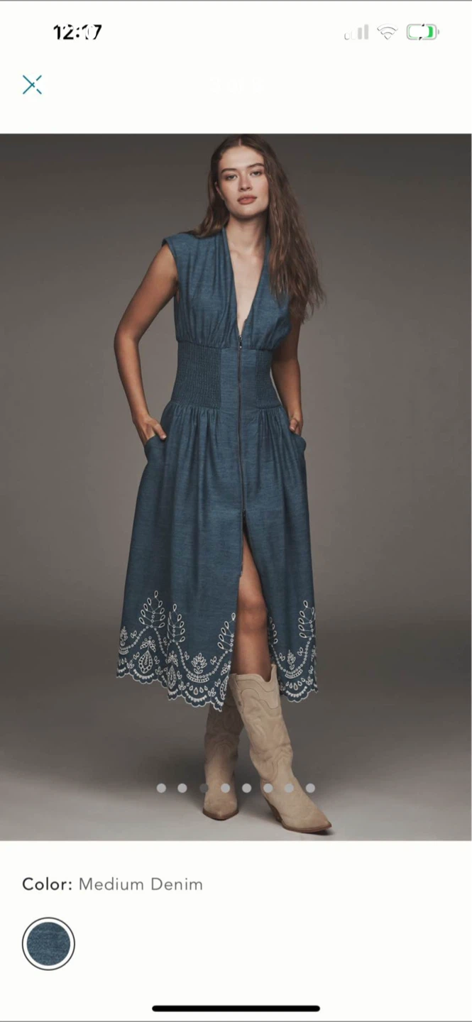 BNWT Anthropologie Tommie Eyelet Trim Denim Dress S - photo 3