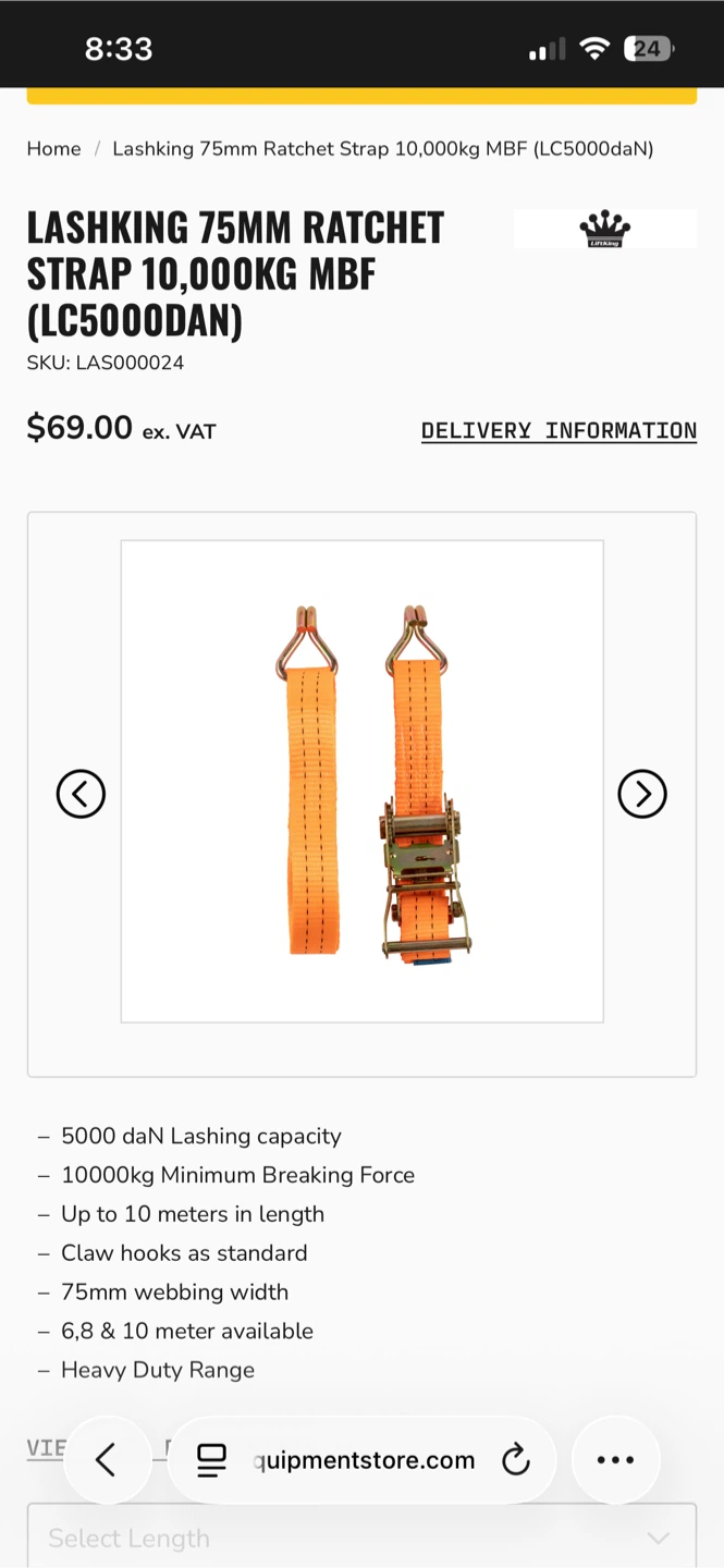 Lashking 75mm Ratchet Strap 10,000kg MBF - photo 2