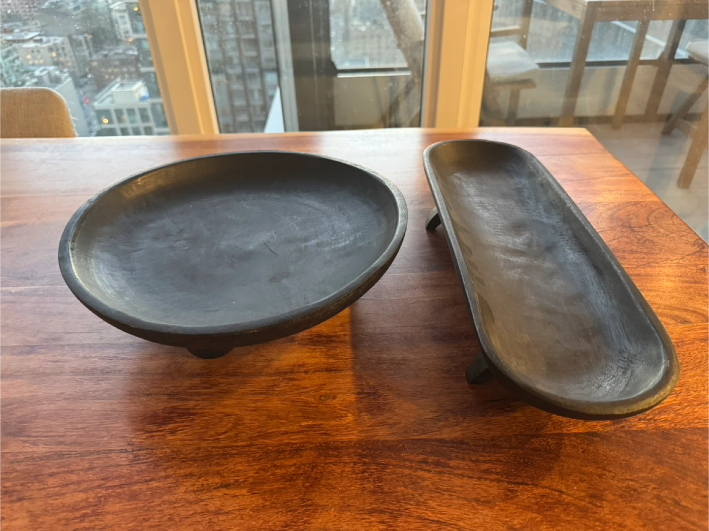 Set of 2 Black Wooden Decorative Bowls