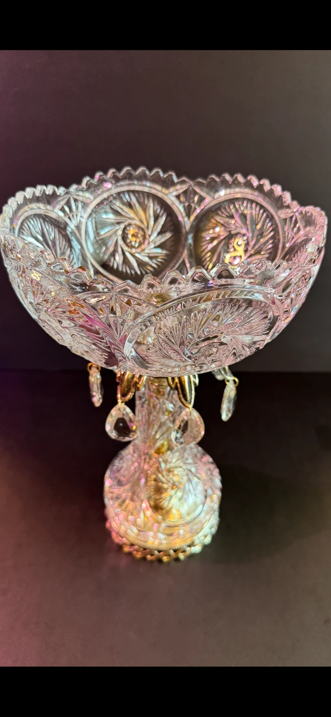 Vintage Crystal Pedestal Fruit Bowl with Dangles - photo 2