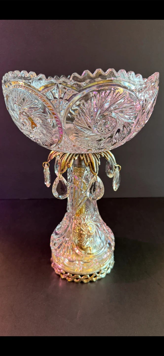 Vintage Crystal Pedestal Fruit Bowl with Dangles