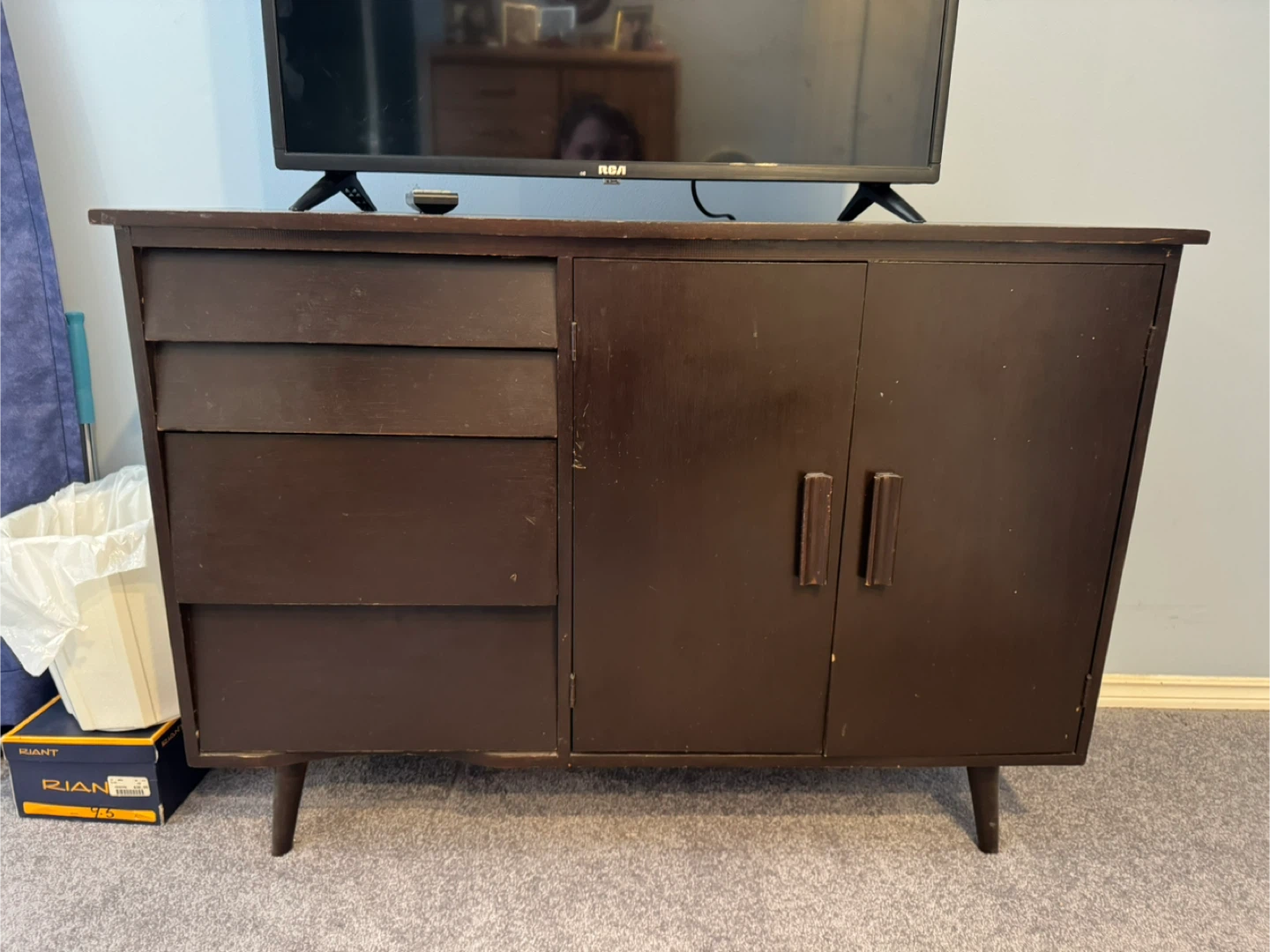 Dark Brown Wooden Sideboard with Drawers and Cabinets