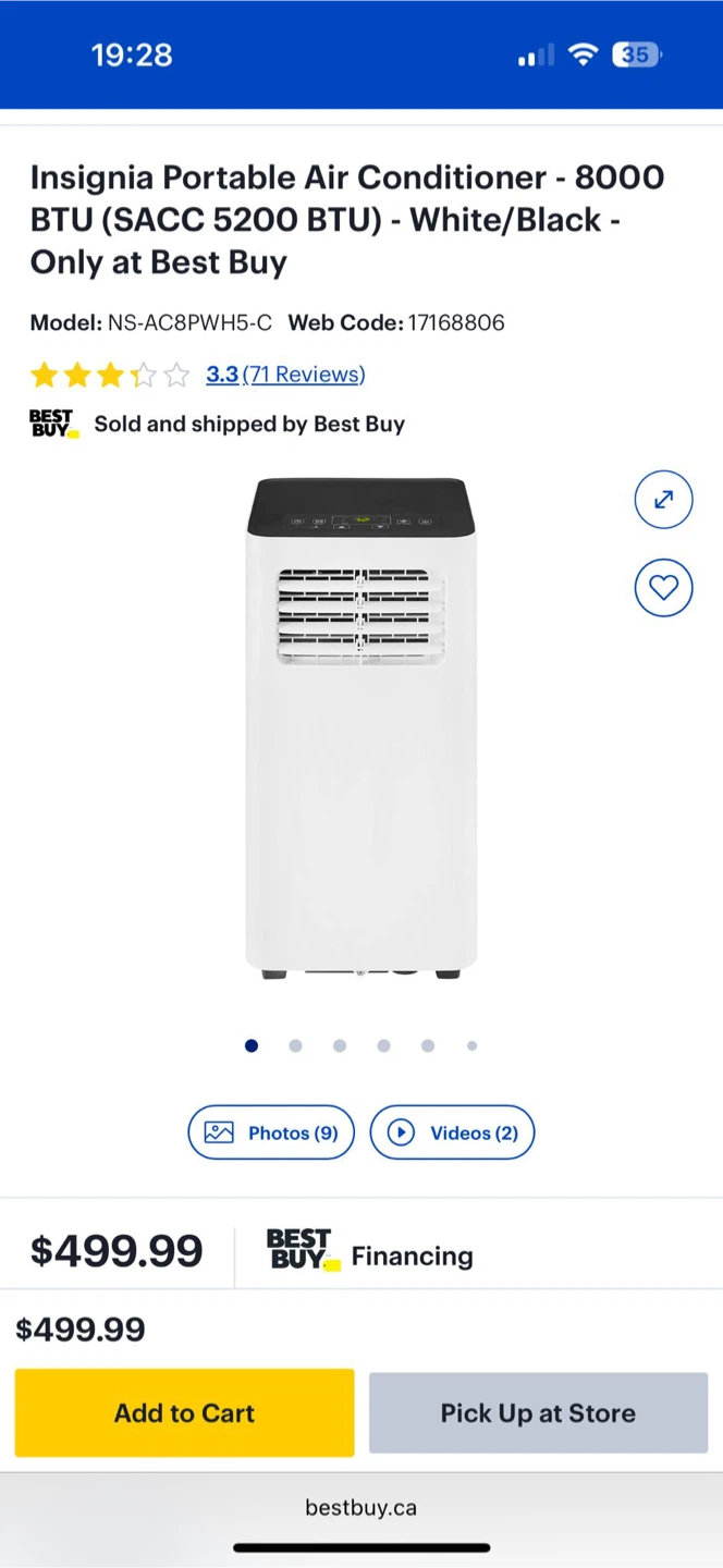 Insignia Portable Air Conditioner - 8000 BTU White/Black