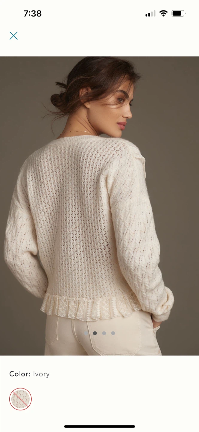 BNWT Anthropologie Pointelle Ruffled Cardigan Sweater S - photo 2