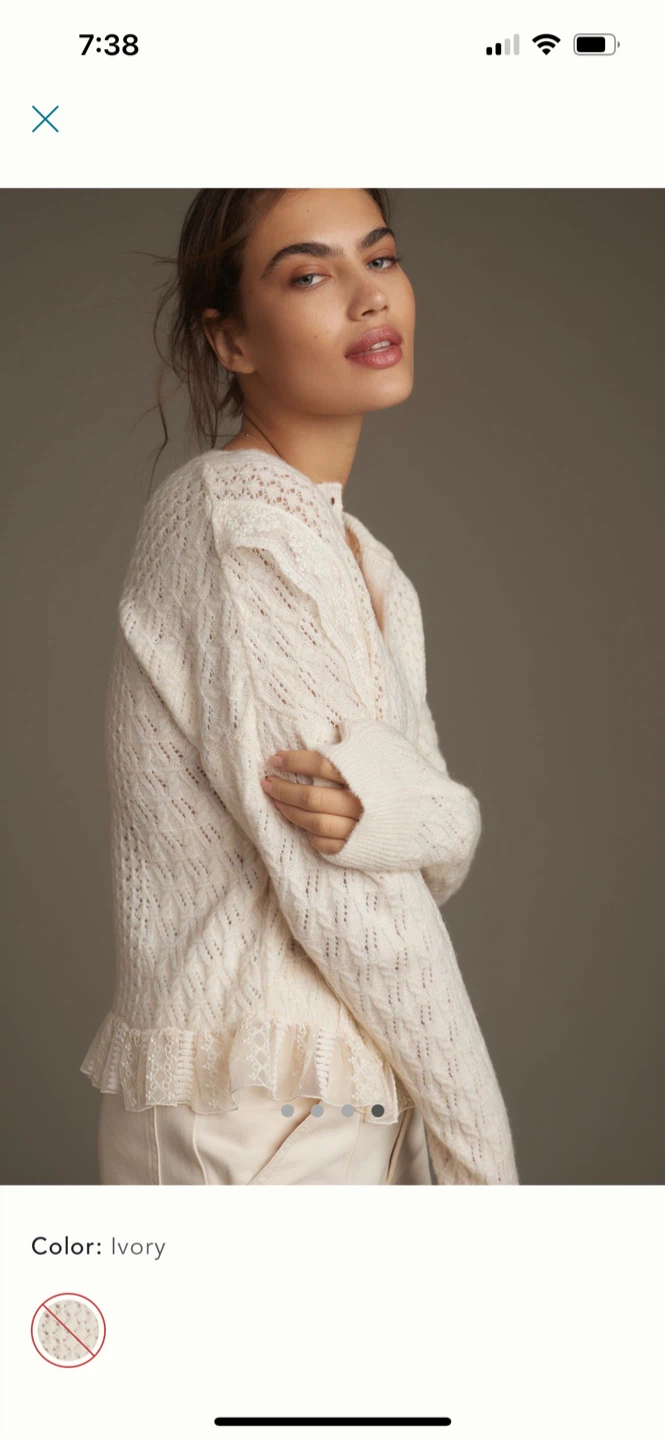 BNWT Anthropologie Pointelle Ruffled Cardigan Sweater S - photo 4